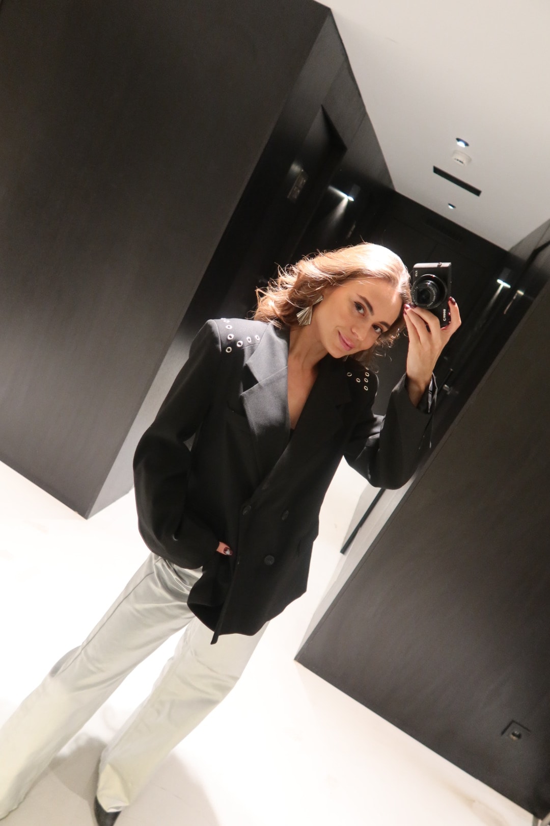 Kuş Gözü Detaylı Oversize Blazer Ceket