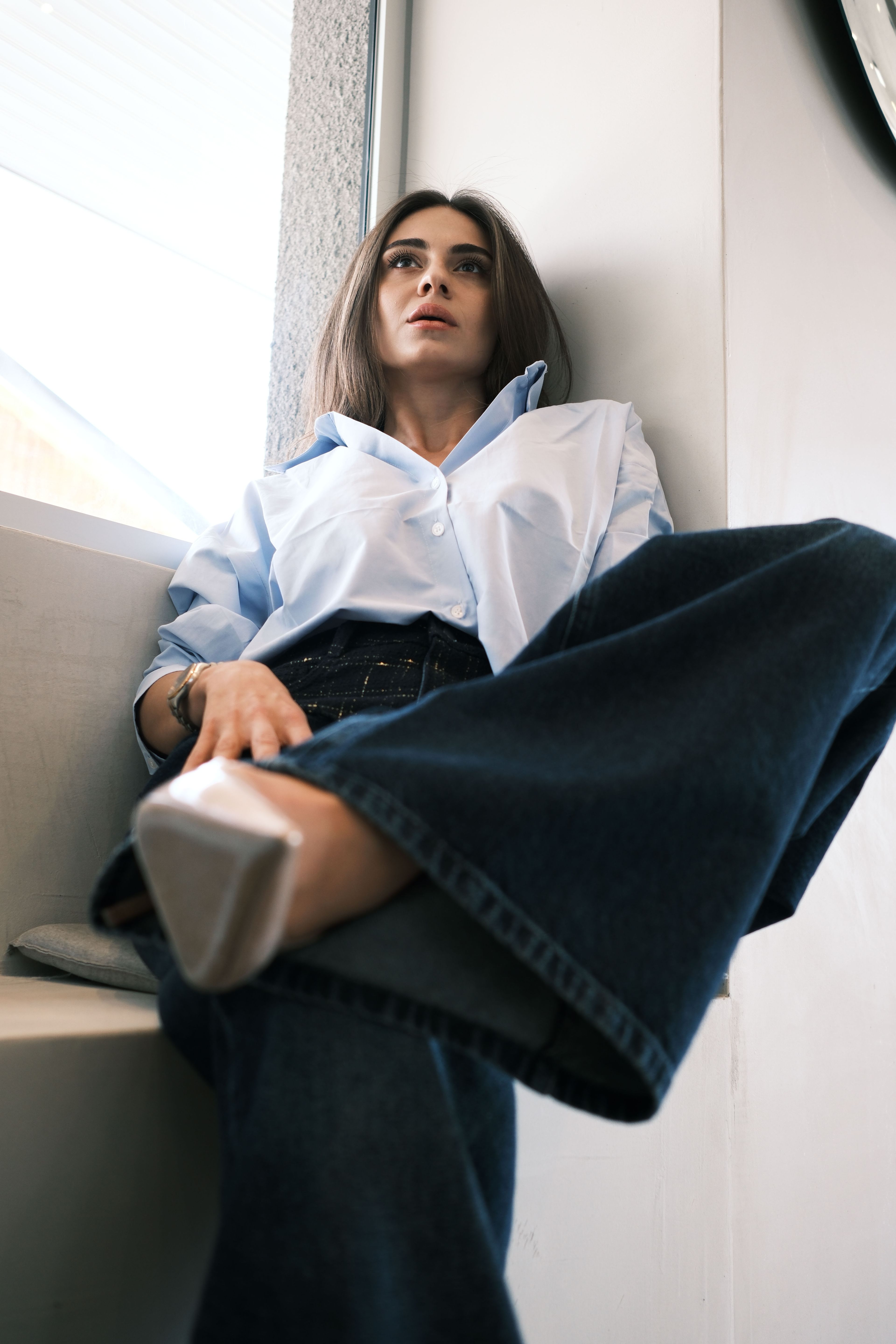 Tüvit Detaylı Oversize Kot Pantolon
