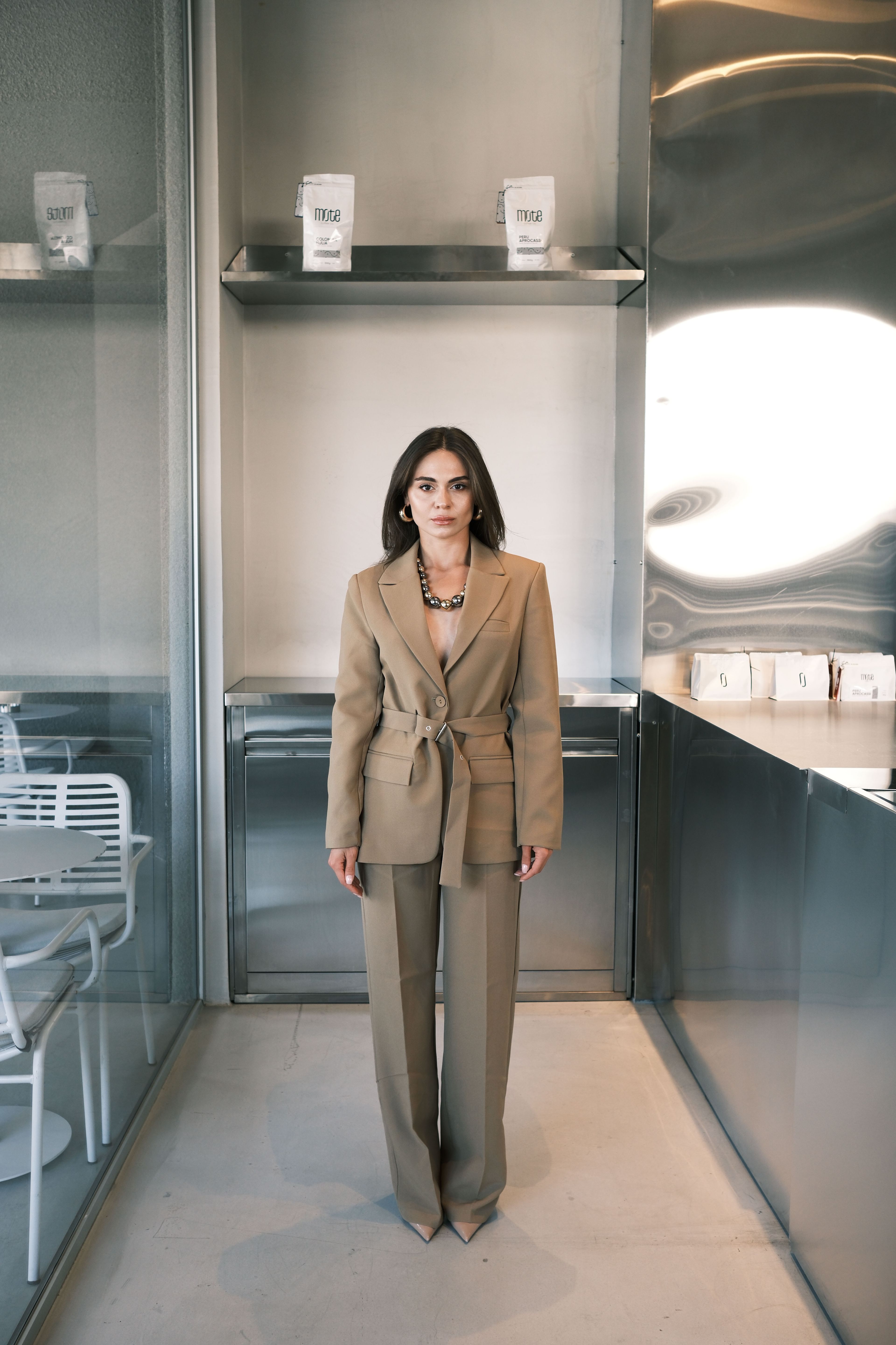 Olive Kemer Detaylı Kumaş Pantolon Ceket Takım