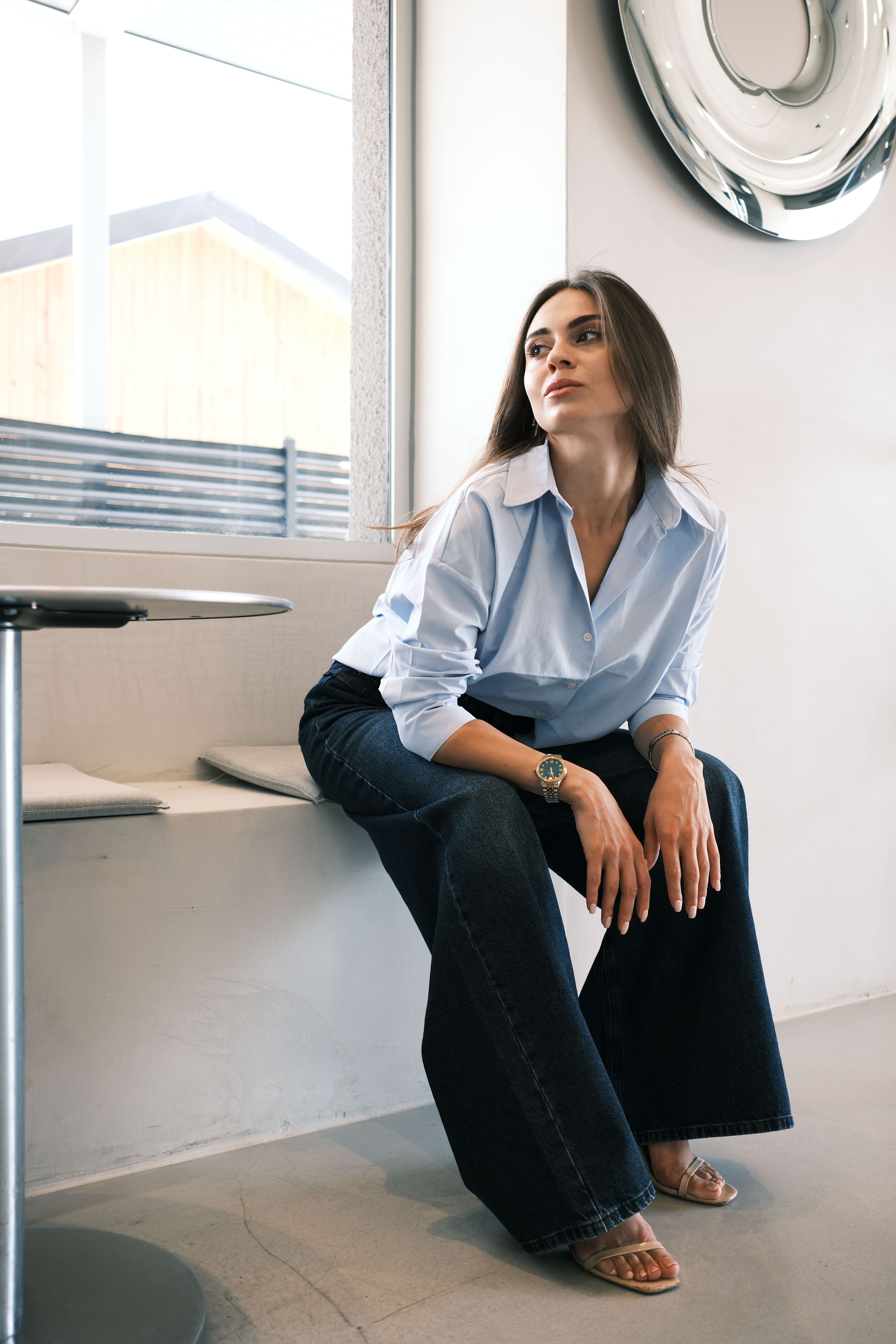 Tüvit Detaylı Oversize Kot Pantolon