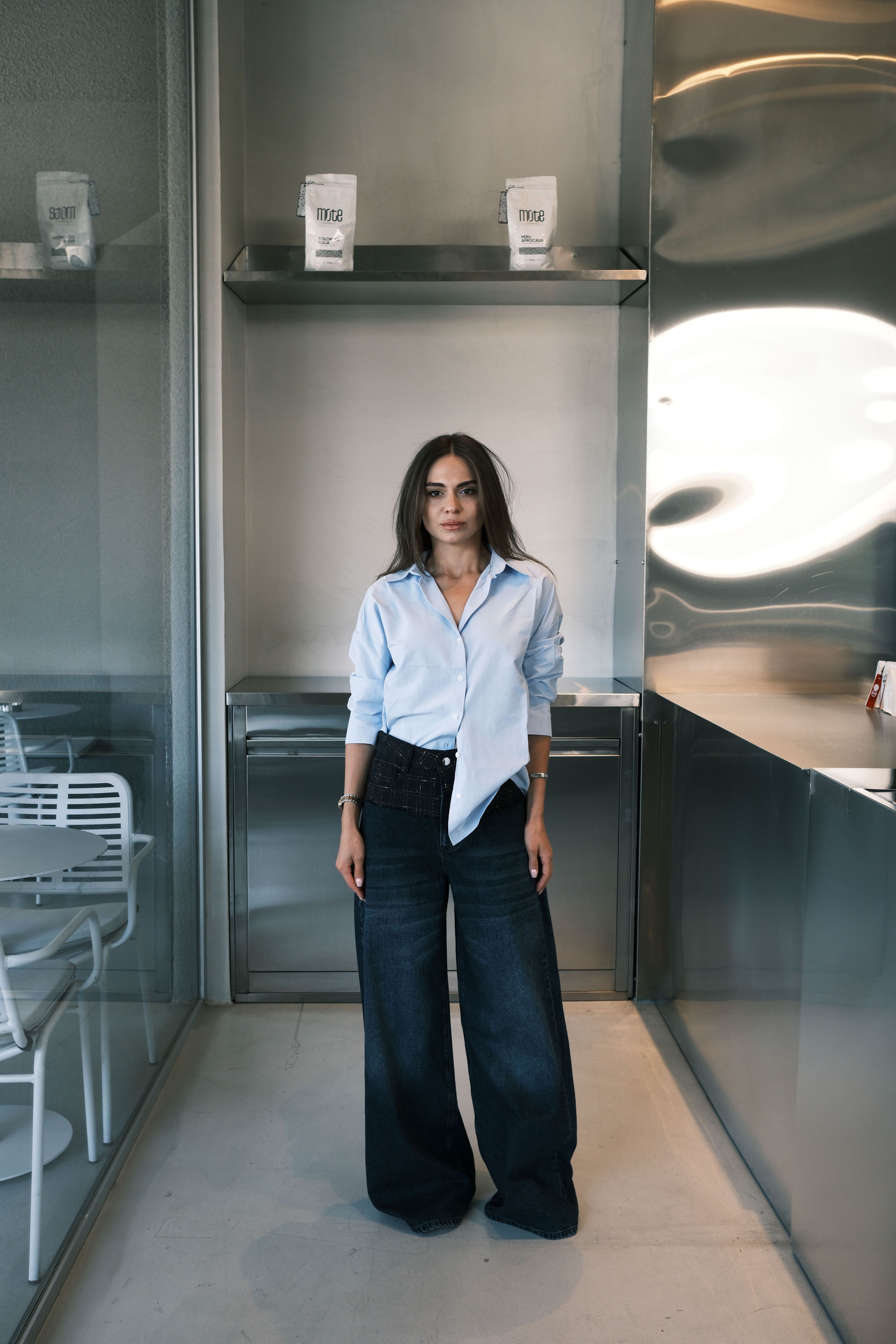 Tüvit Detaylı Oversize Kot Pantolon