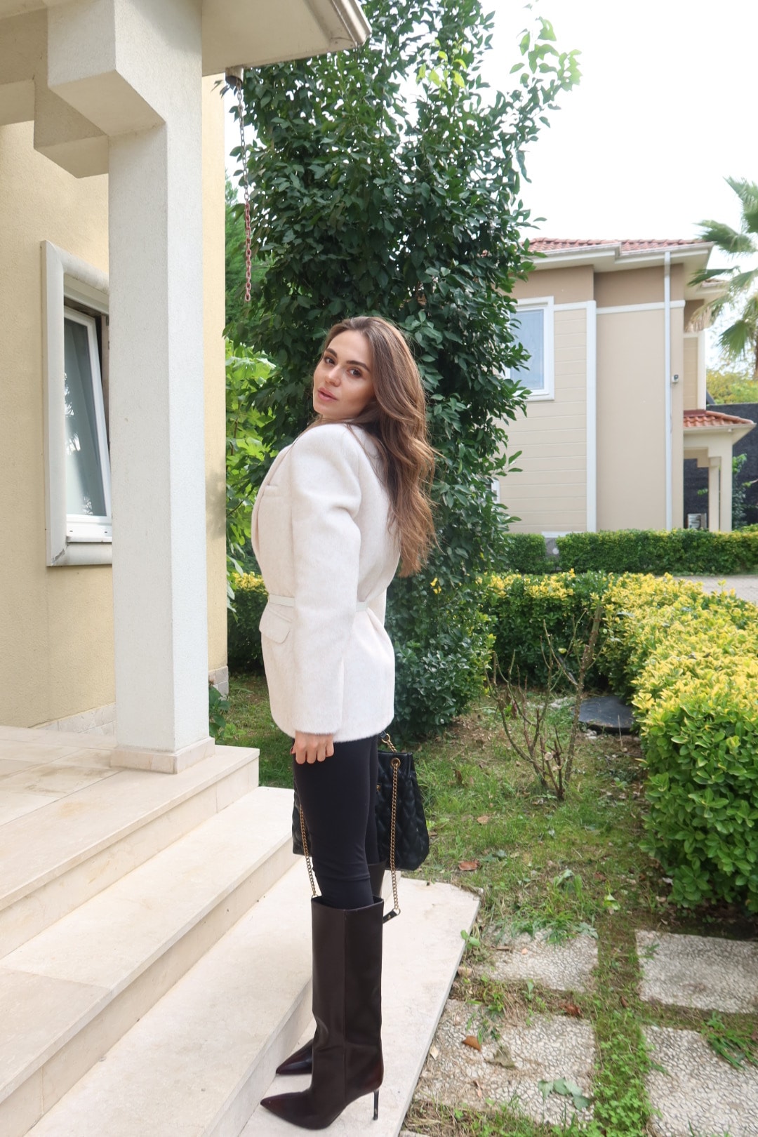 Ekru Peluş Blazer Ceket