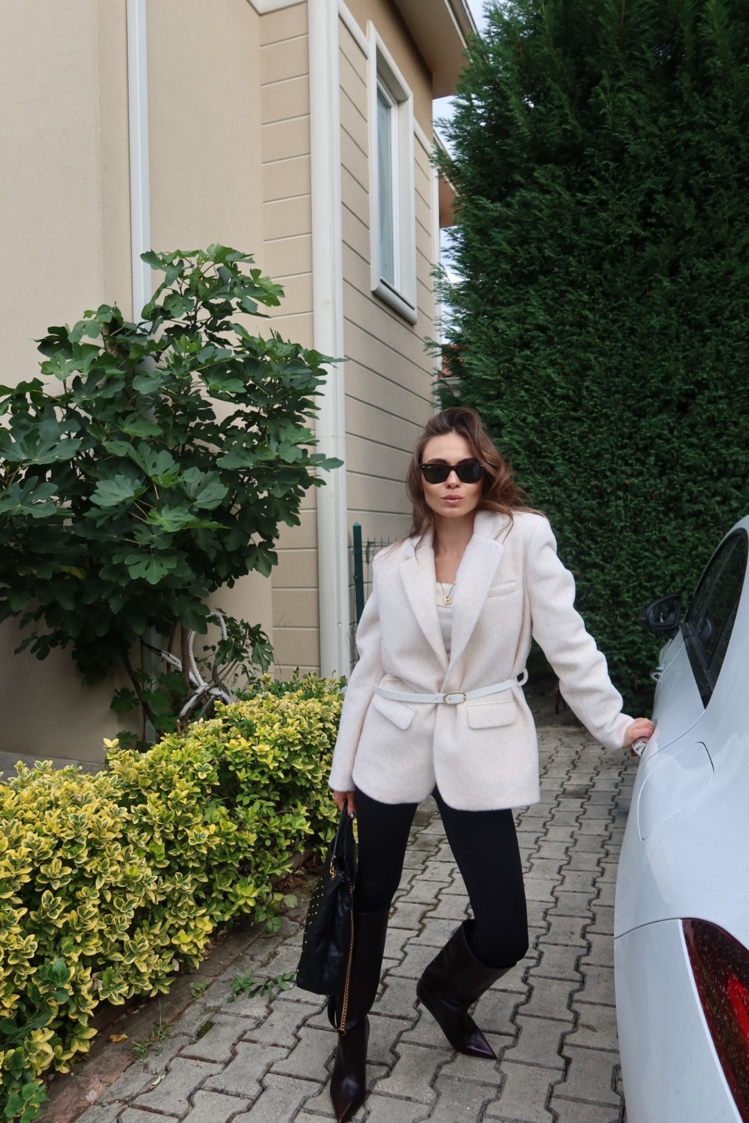 Ekru Peluş Blazer Ceket
