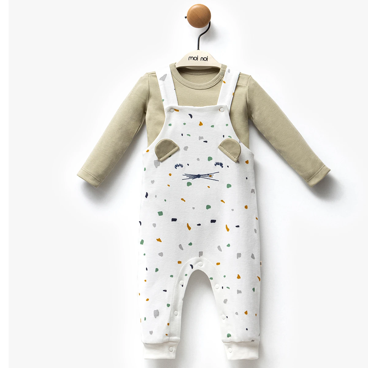 2'li Yeşil Desenli Kazak Salopet Set (Kedi-Aslan)