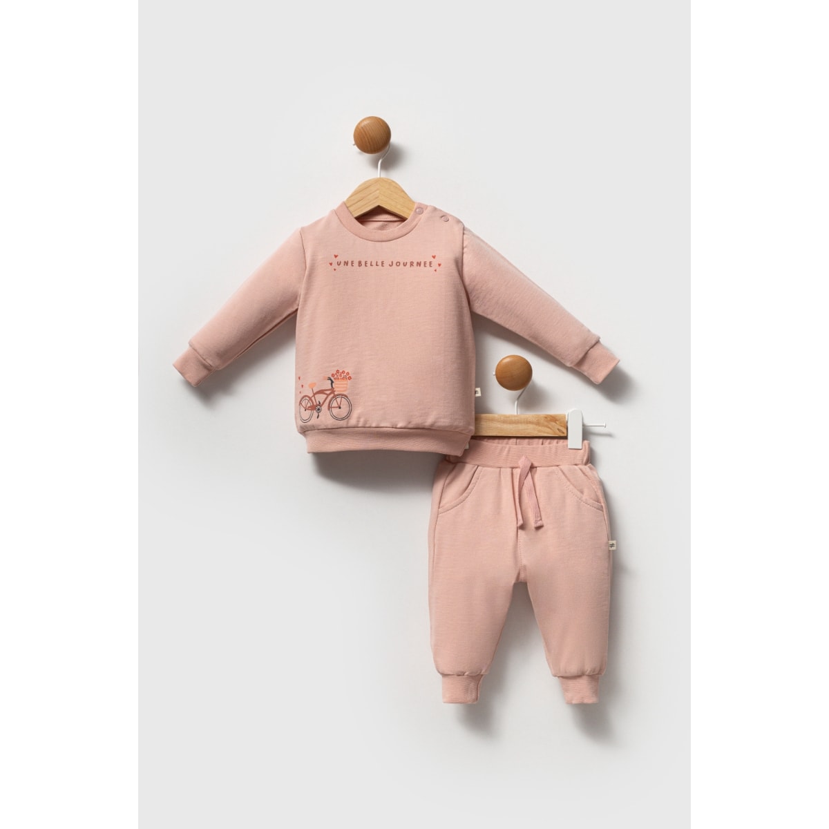2'li Kız Bebek Bisiklet Baskılı Takım (Pudra-Mürdüm)