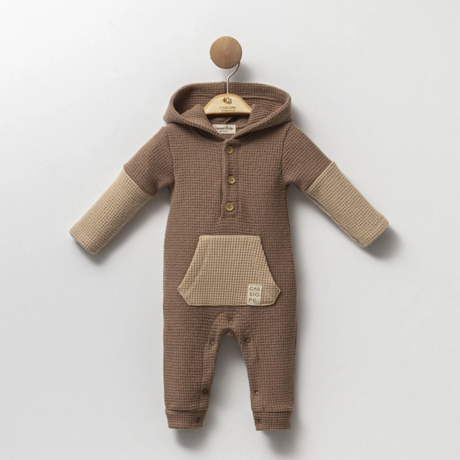 Erkek Bebek Kanguru Cepli Kapşonlu Tulum (Kahve-Kiremit-Haki)