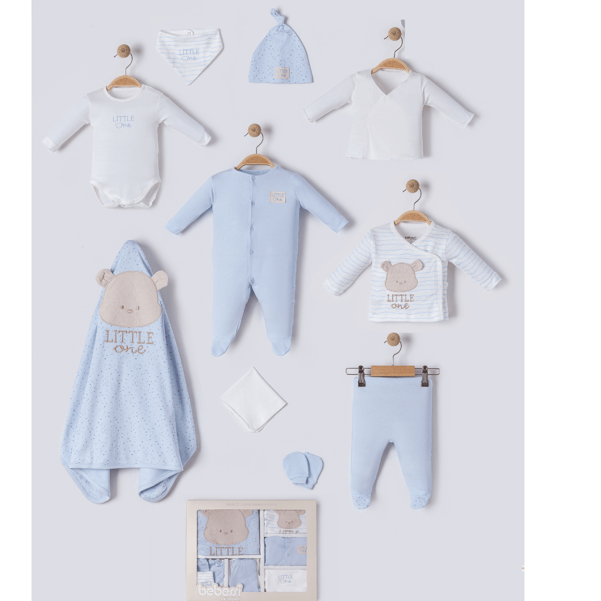 10'lu Erkek Bebek Little One Hastane Çıkışı Set (Mavi-Yeşil-Bej)