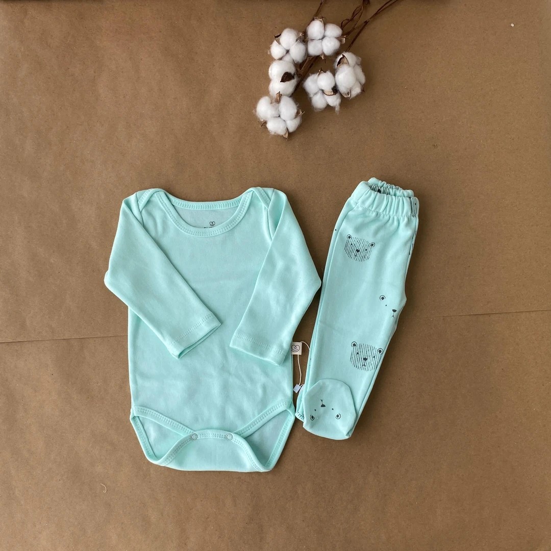 2'li Zıbın Ayaklı Pantolon Organik Takım Mint