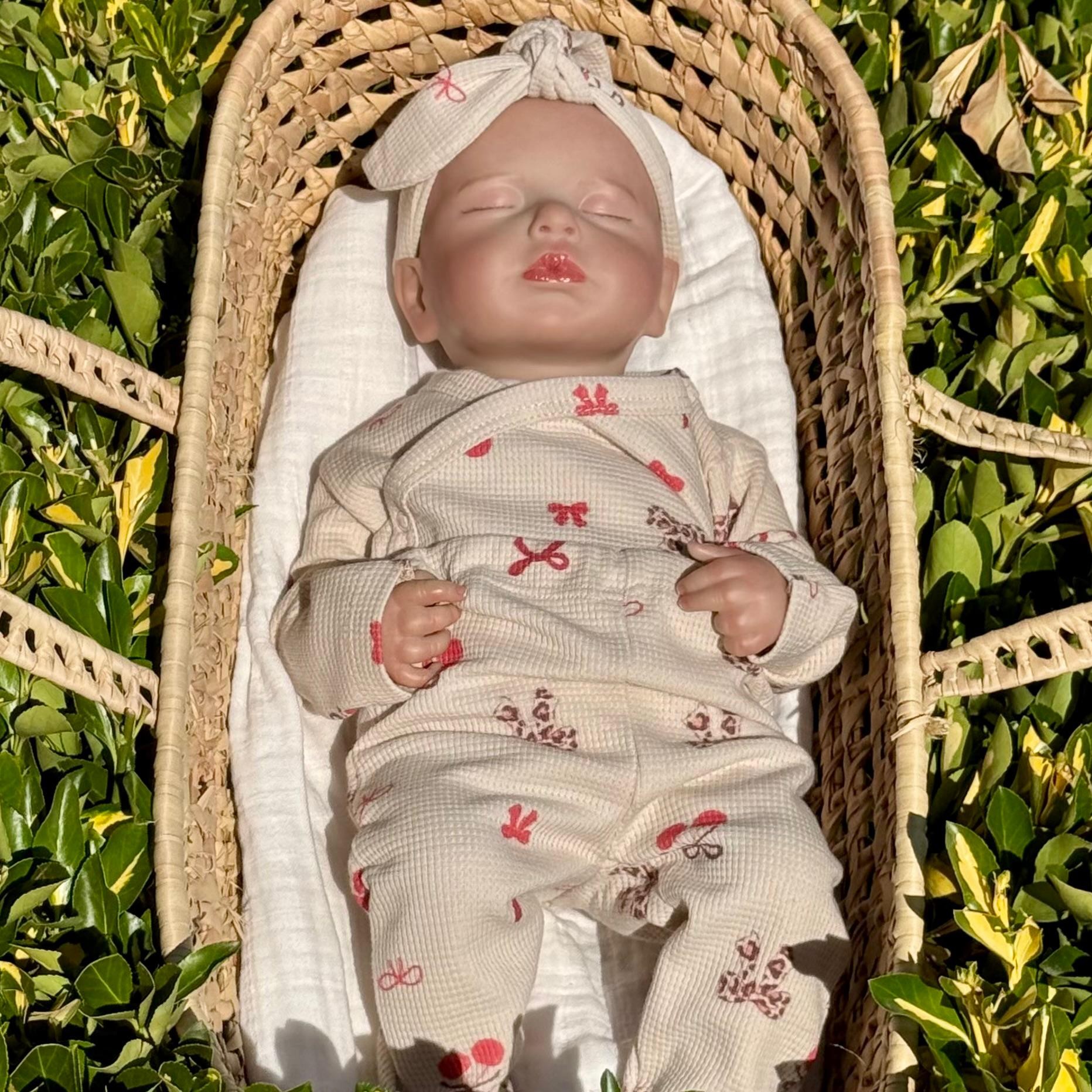 3'lü Kız Bebek Fiyonk Desen Waffle Kumaş Hastane Çıkışı