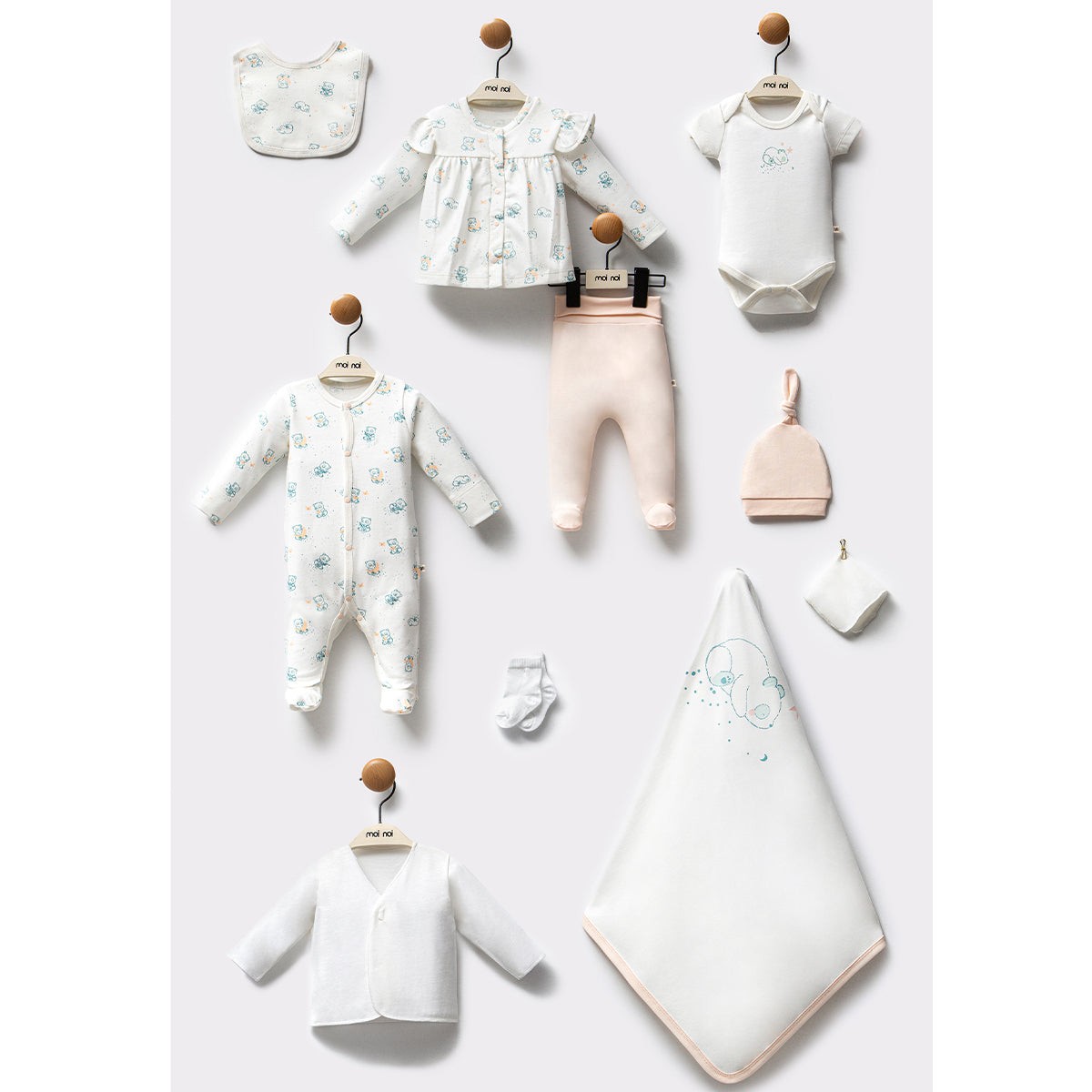 10'lu Kız Bebek Panda Ekru Hastane Çıkışı Set