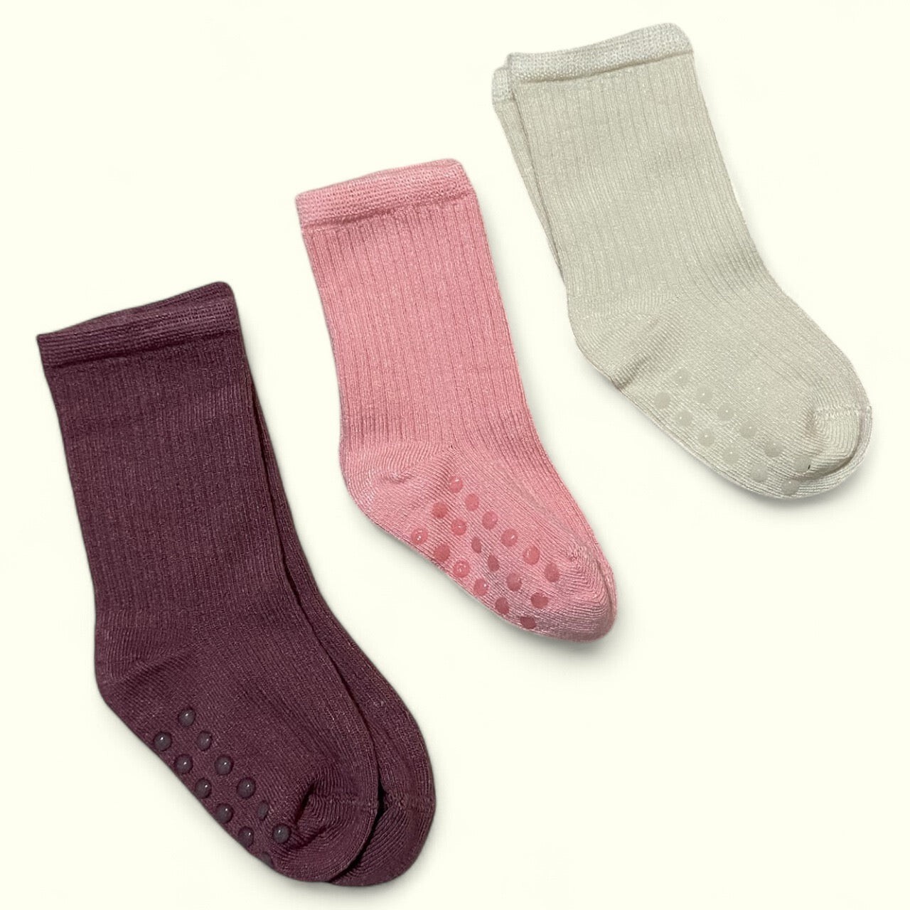 3’lü Bambu Çorap Kaydırmaz Taban Set (Mürdüm-Pembe-Ekru)