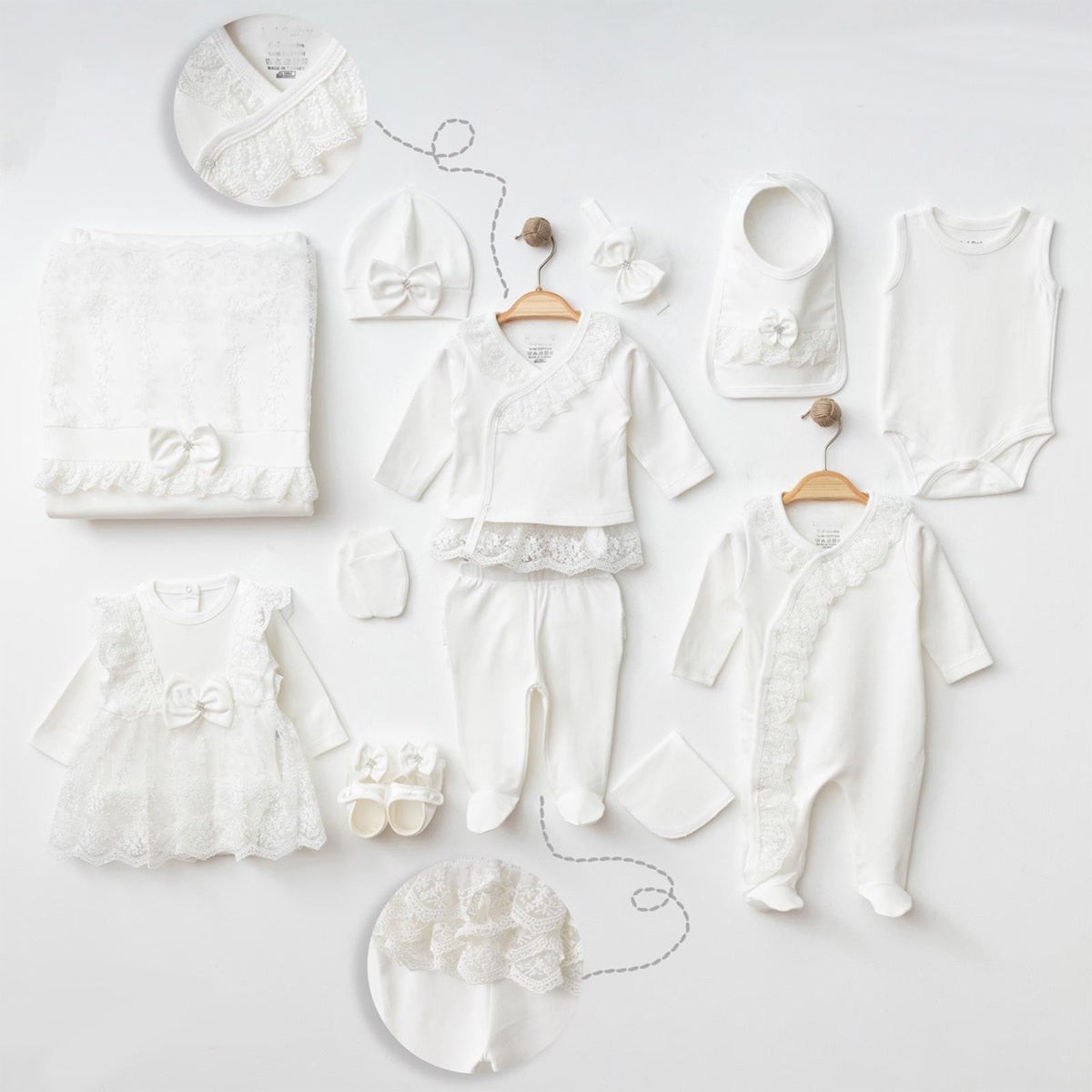 10'lu Kız Bebek Nakışlı Hastane Çıkışı Set (Nergis-Ay)