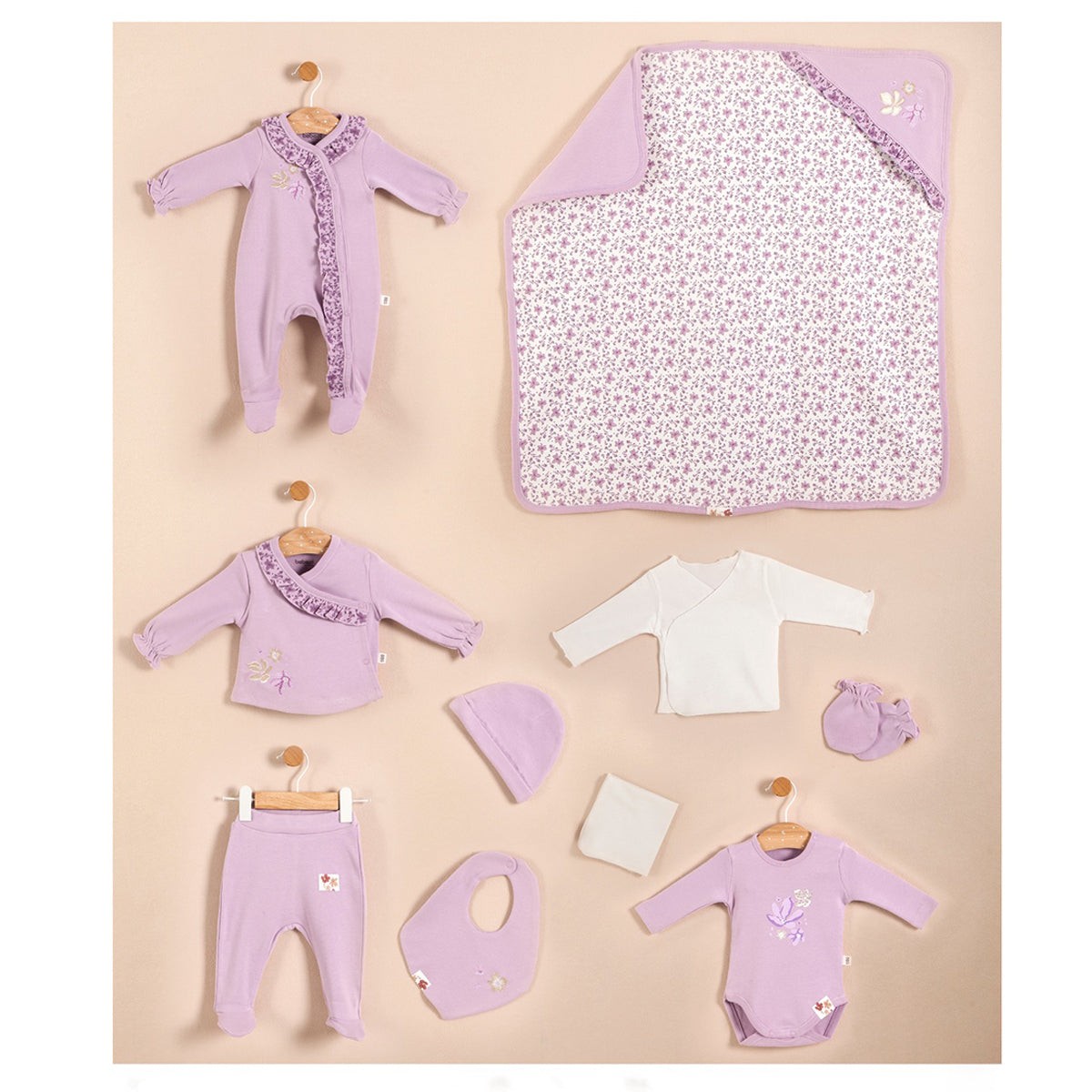 10'lu Kız Bebek Glowing Hastane Çıkışı Set (Gül Kurusu-Somon-Lila)