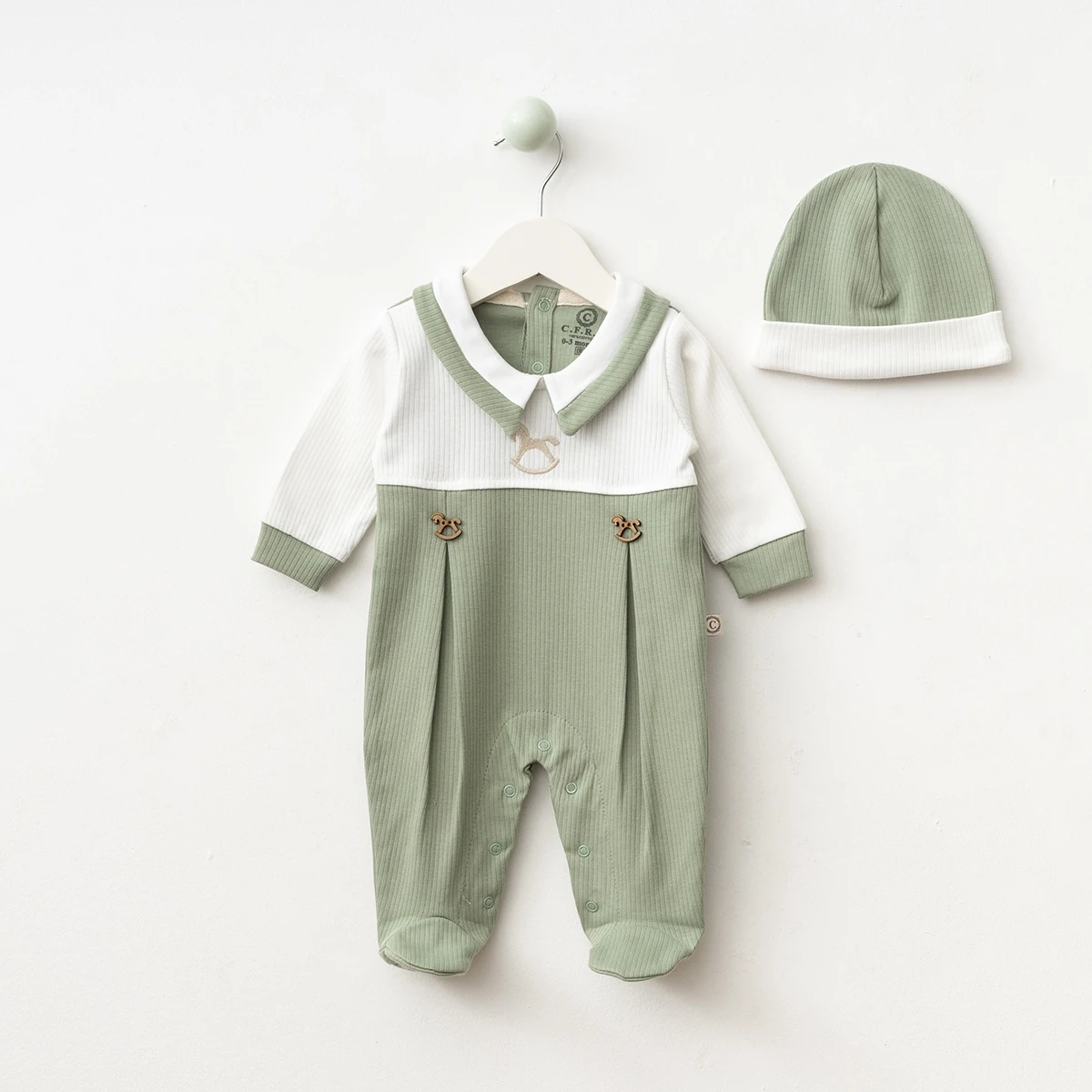 Erkek Bebek At Nakışlı Penye Tulum (Bebe Mavisi-Mint)