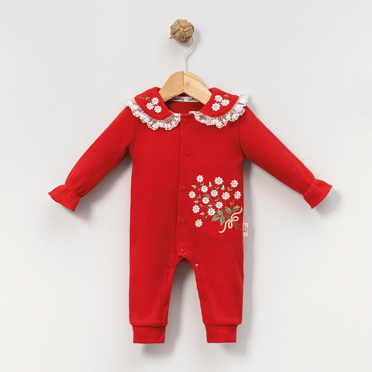 Kız Bebek Çiçek Nakışlı Tulum (Ekru-Kırmızı-Lila-Sarı)
