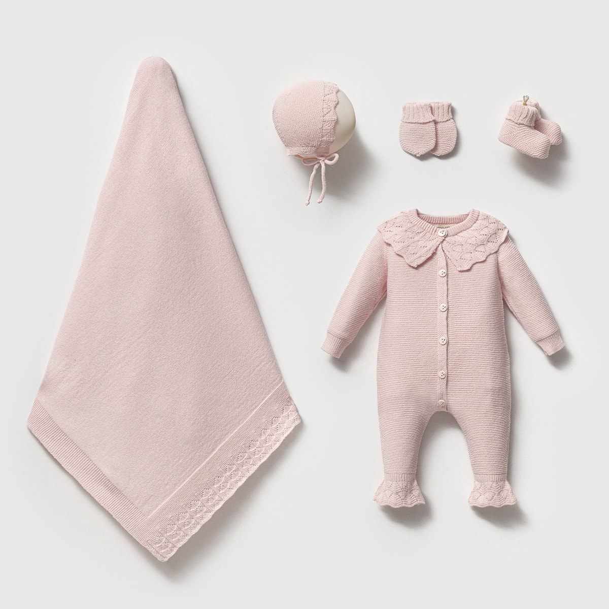 5'li Triko Kız Bebek Ajurlu Tulumlu Hastane Çıkışı (Bej-Krem-Pembe) 