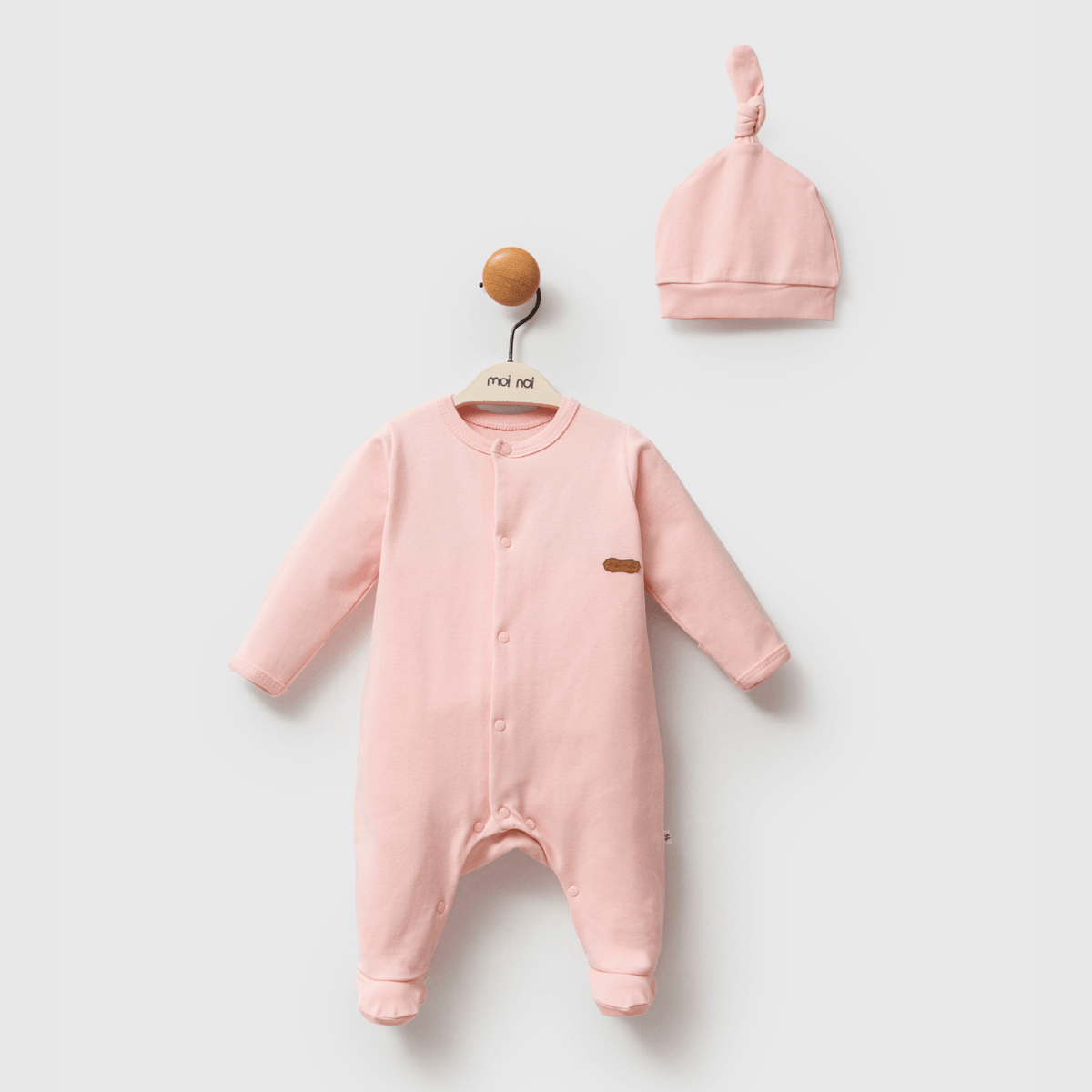 2'li Kız Bebek Düz Çıt Çıtlı Tulum Şapka Set