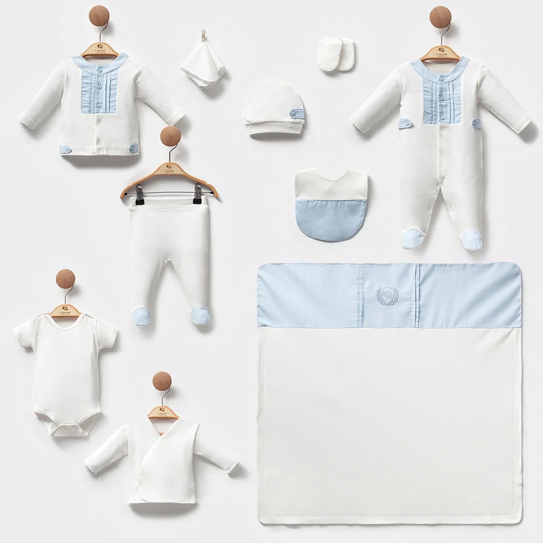 10'lu  Erkek Bebek Armalı Mavi Hastane Çıkışı Set