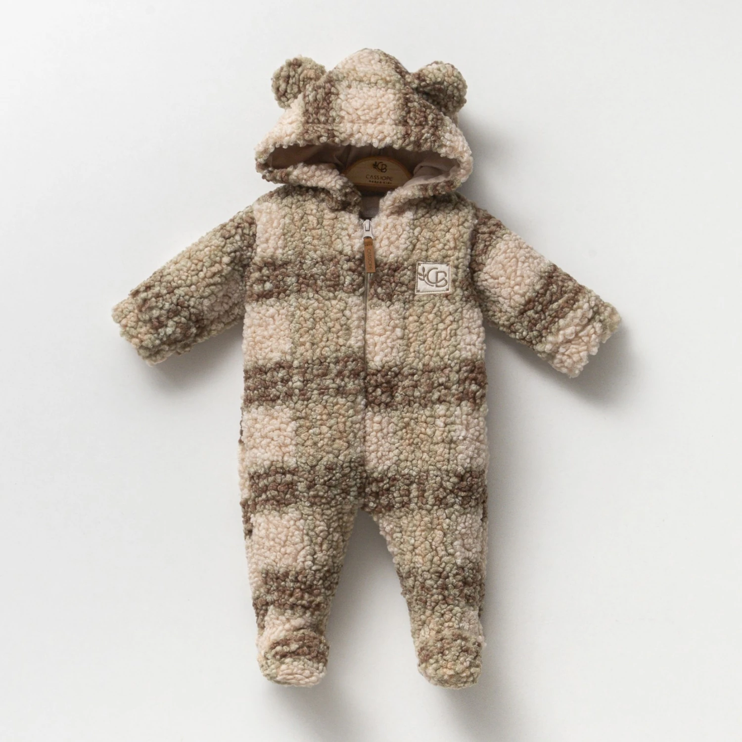 Erkek Bebek Kareli Kapşonlu Fermuarlı Kışlık Kuzu Tulum