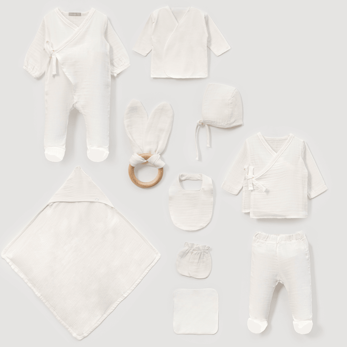 10'lu Müslin Basic Hastane Çıkışı Set (Mavi-Ekru-Pembe)
