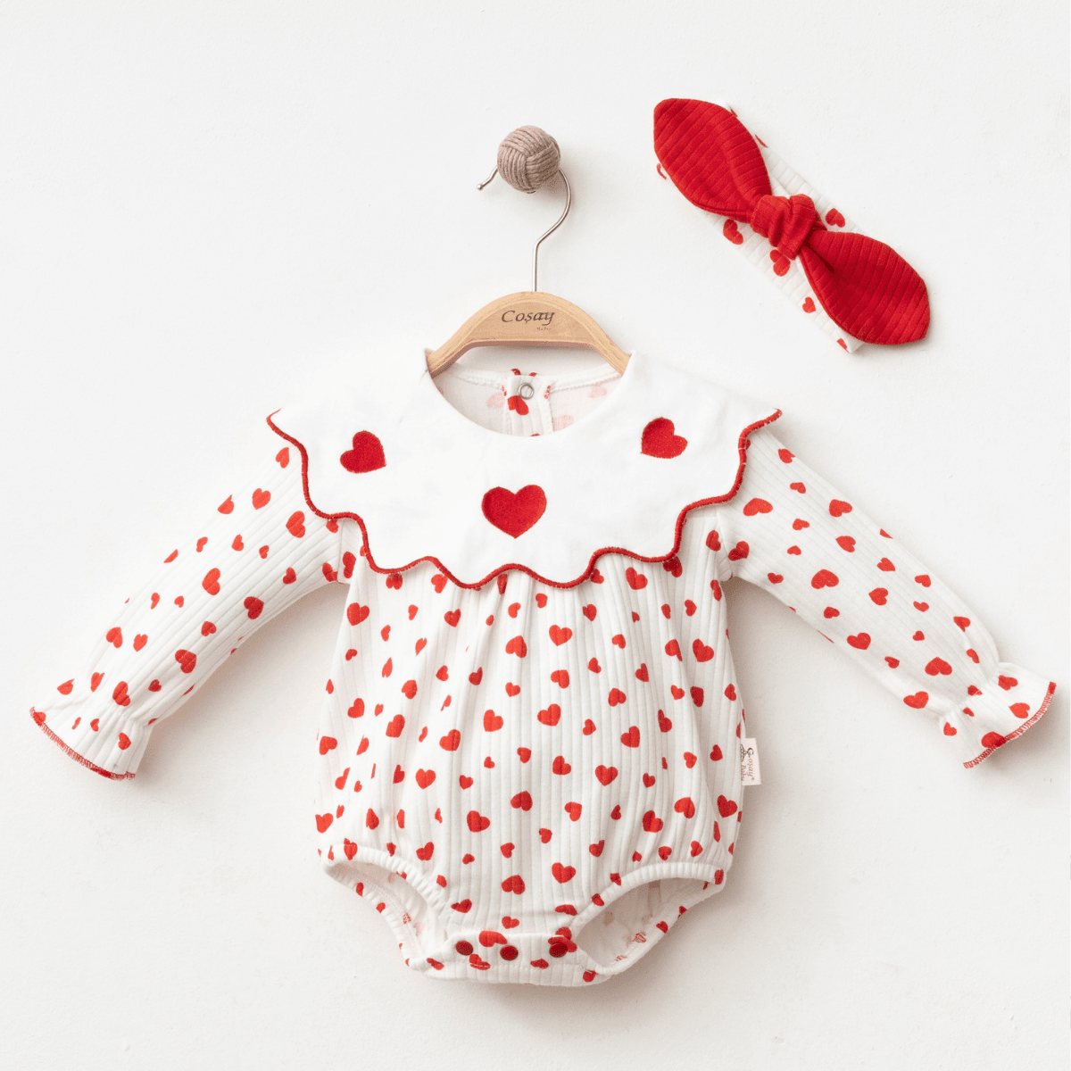 2'li Kalpli Yakalı Kız Bebek Romper Bandana Set