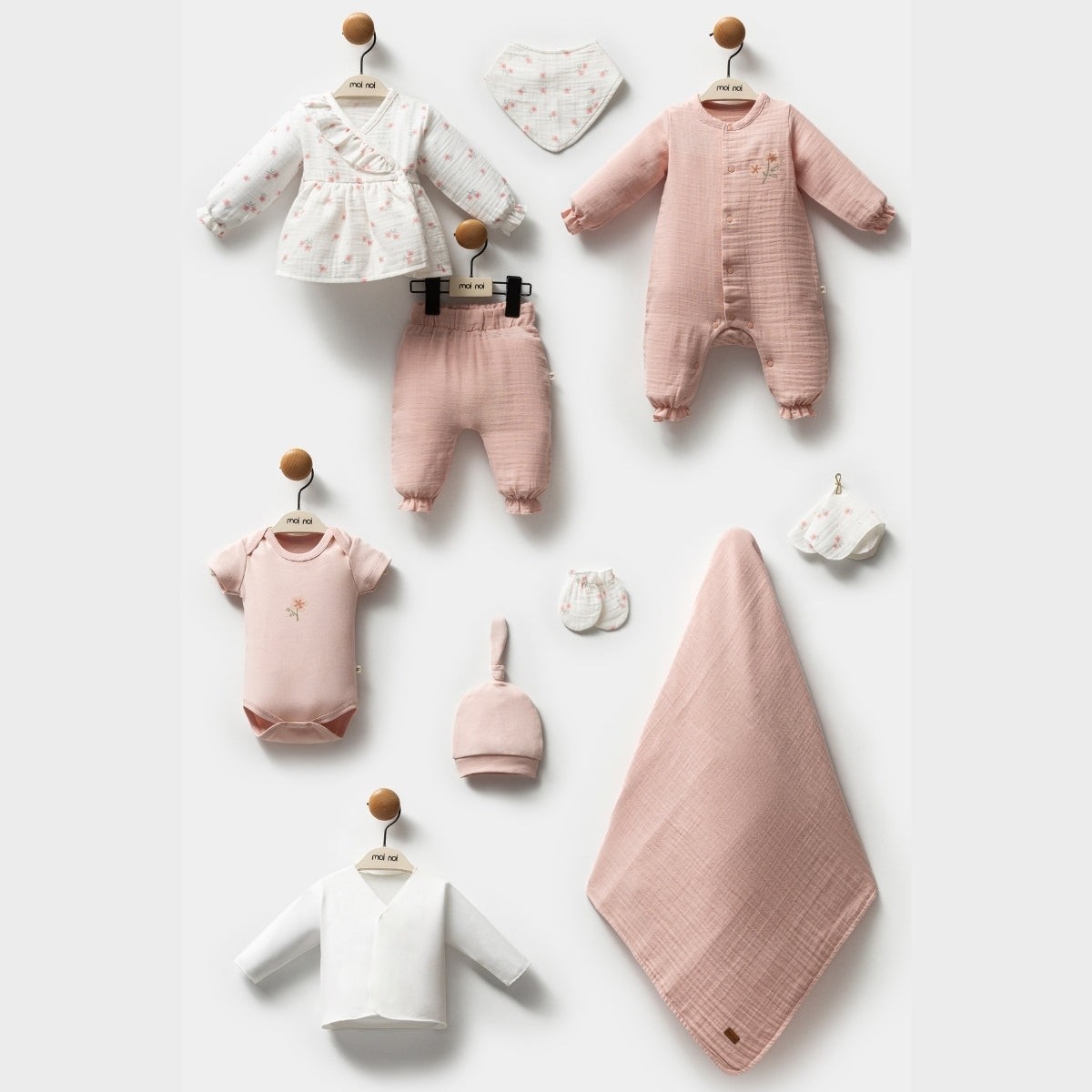 10'lu Müslin Kız Bebek Çiçek Desenli Hastane Çıkışı Set
