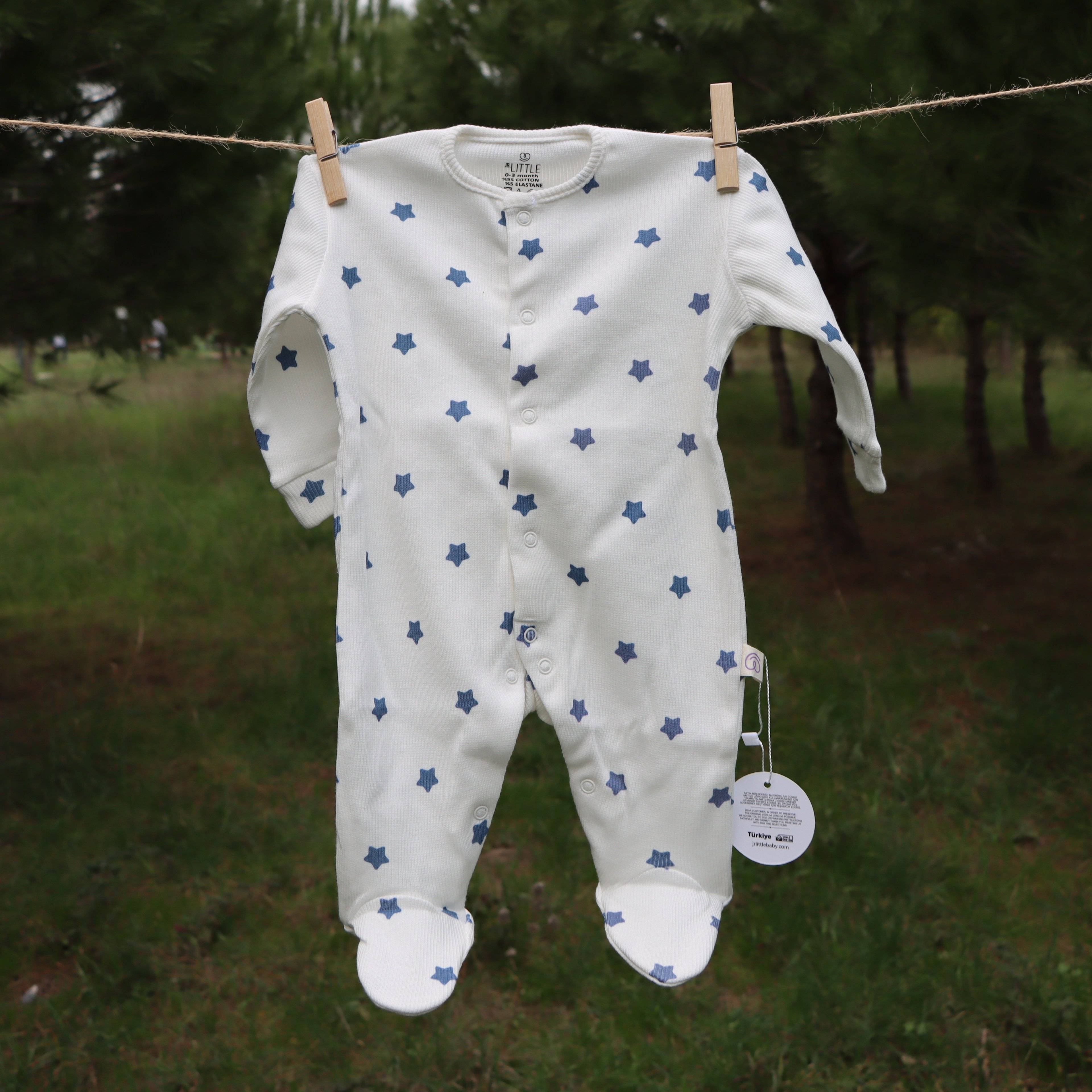 Yıldız Desenli Kaşkorse Bebek Tulumu 0-3/3-6 Ay