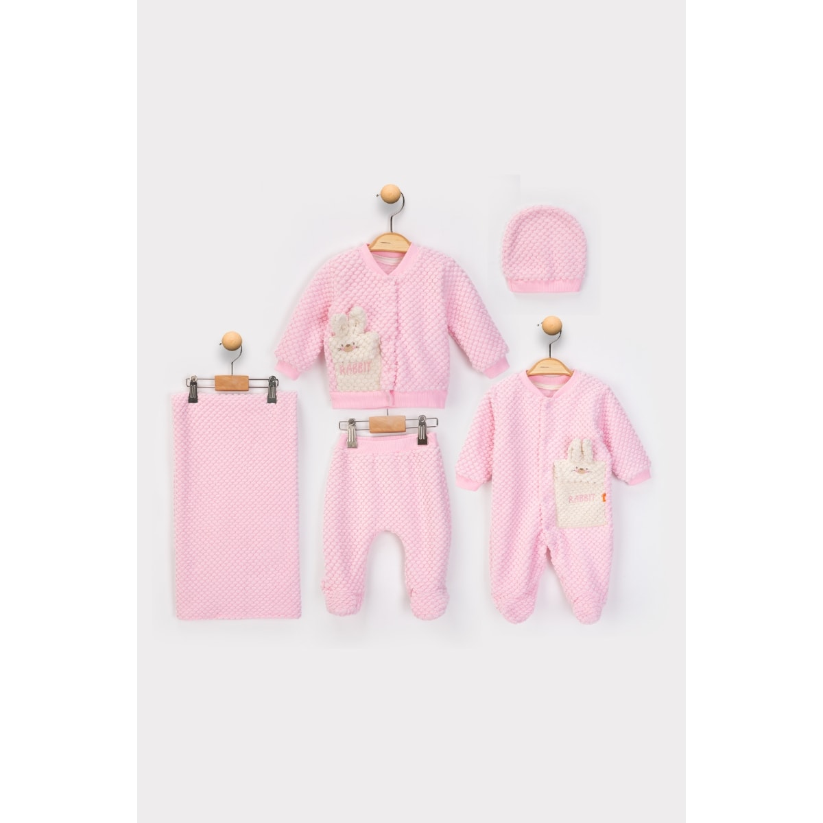 5'li Kız Bebek Welsoft Hastane Çıkışı Set (Pembe-Mint)