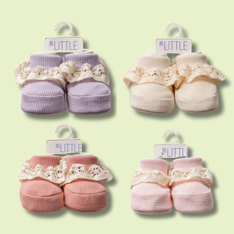 4'lü Dantelli Yeni Doğan Patik Set (Bej-Pembe-Lila-Somon)