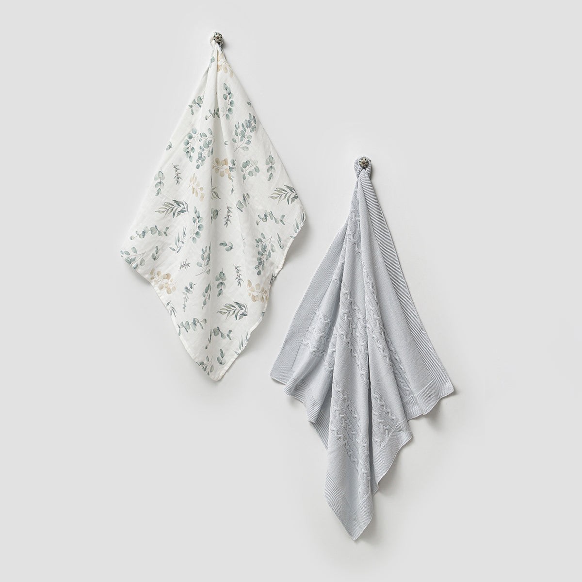 Mavi Yaprak Desen Triko 85x95 cm Battaniye Set