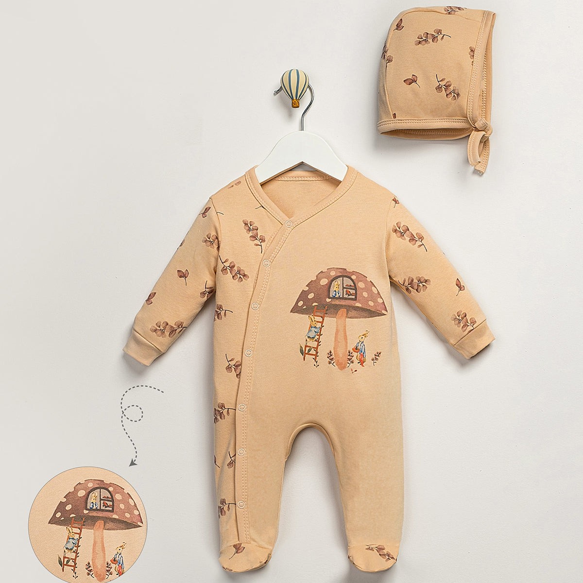 2'li Mantar Desen Tulum Şapka Set