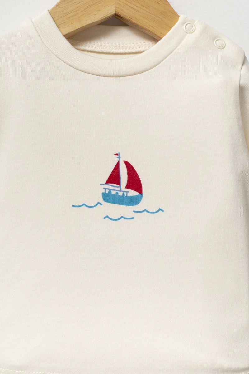 3'lü Erkek Bebek Yelkenli Hırkalı İndigo Takım