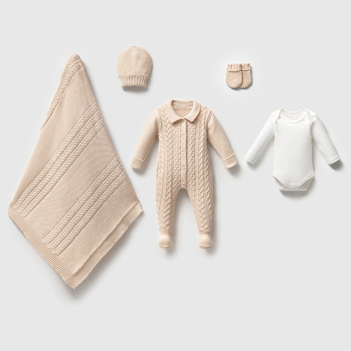 5'li Triko Organik Tulum Saçlı Hastane Çıkışı (Krem-Bej-Pembe-Mavi)