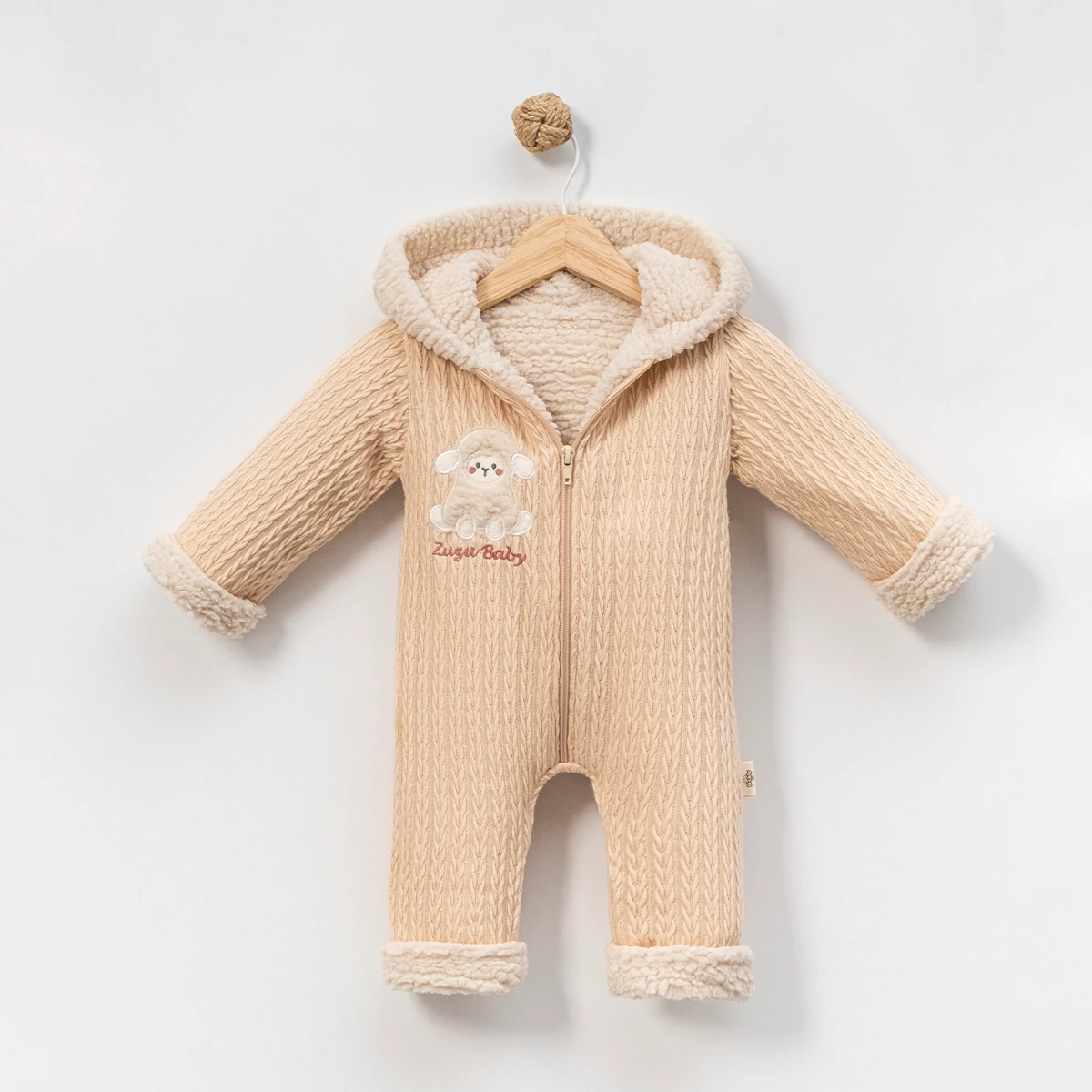Kız Bebek 0-3 Ay Jakarlı Fermuarlı Kışlık Kuzu Tulum