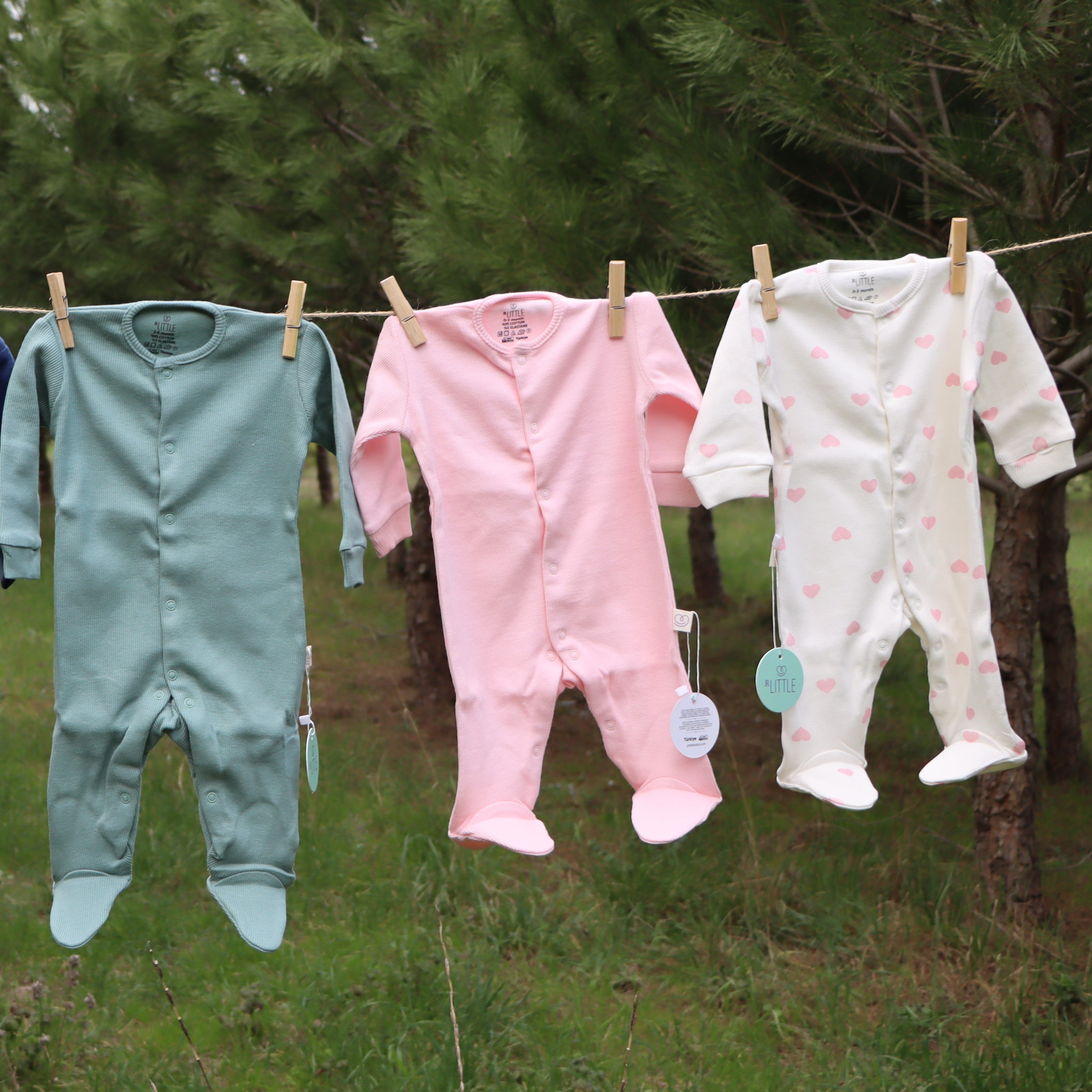 3’lü Kalp Desenli, Pembe, Mint Bebek Tulum Seti 0-3/3-6 Ay
