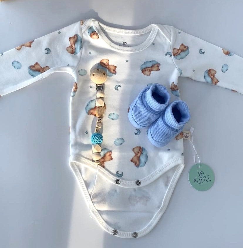 3'lü Jr. Teddy Bear Zıbın Seti, Patik ve Emzik Zinciri Yeni Doğan Set