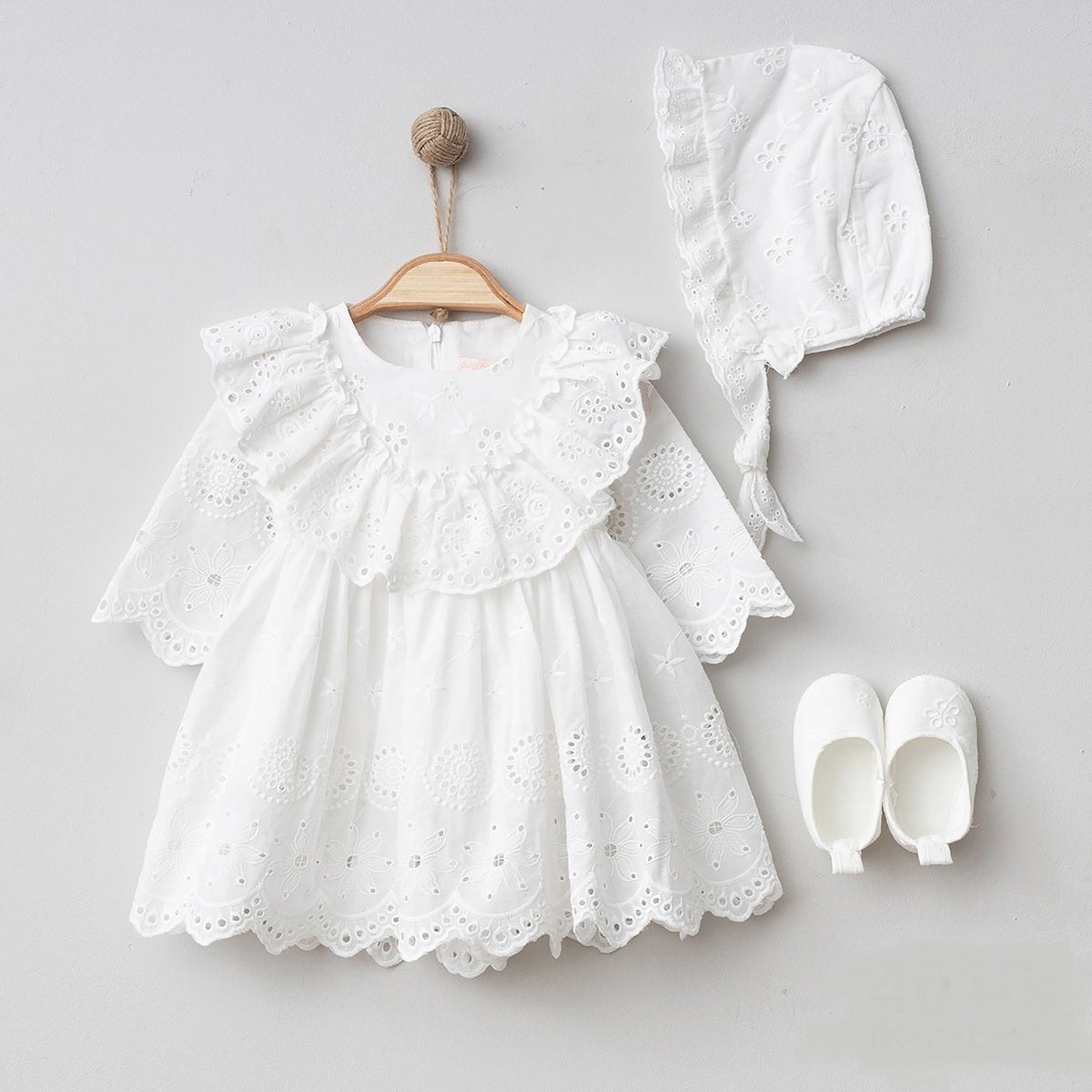 3'lü Kız Bebek Lotus Mevlütlük Set Ekru