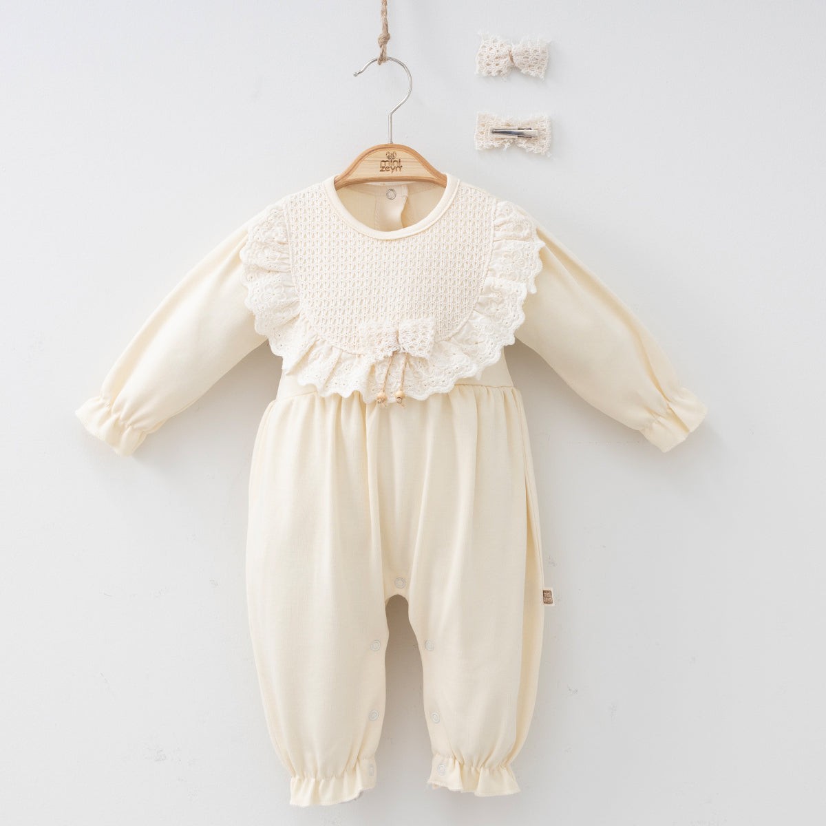2'li Kız Bebek Amelia Tulum ve Toka Set (Krem-Kahve-Lila)