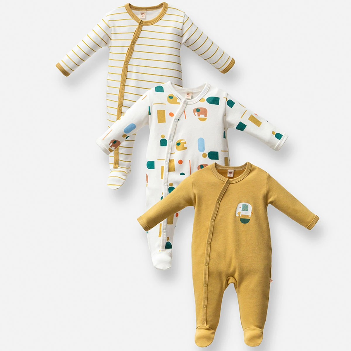 3'lü Büyük Fil Baskılı Tulum Set (Turuncu-Hardal-Kahve)