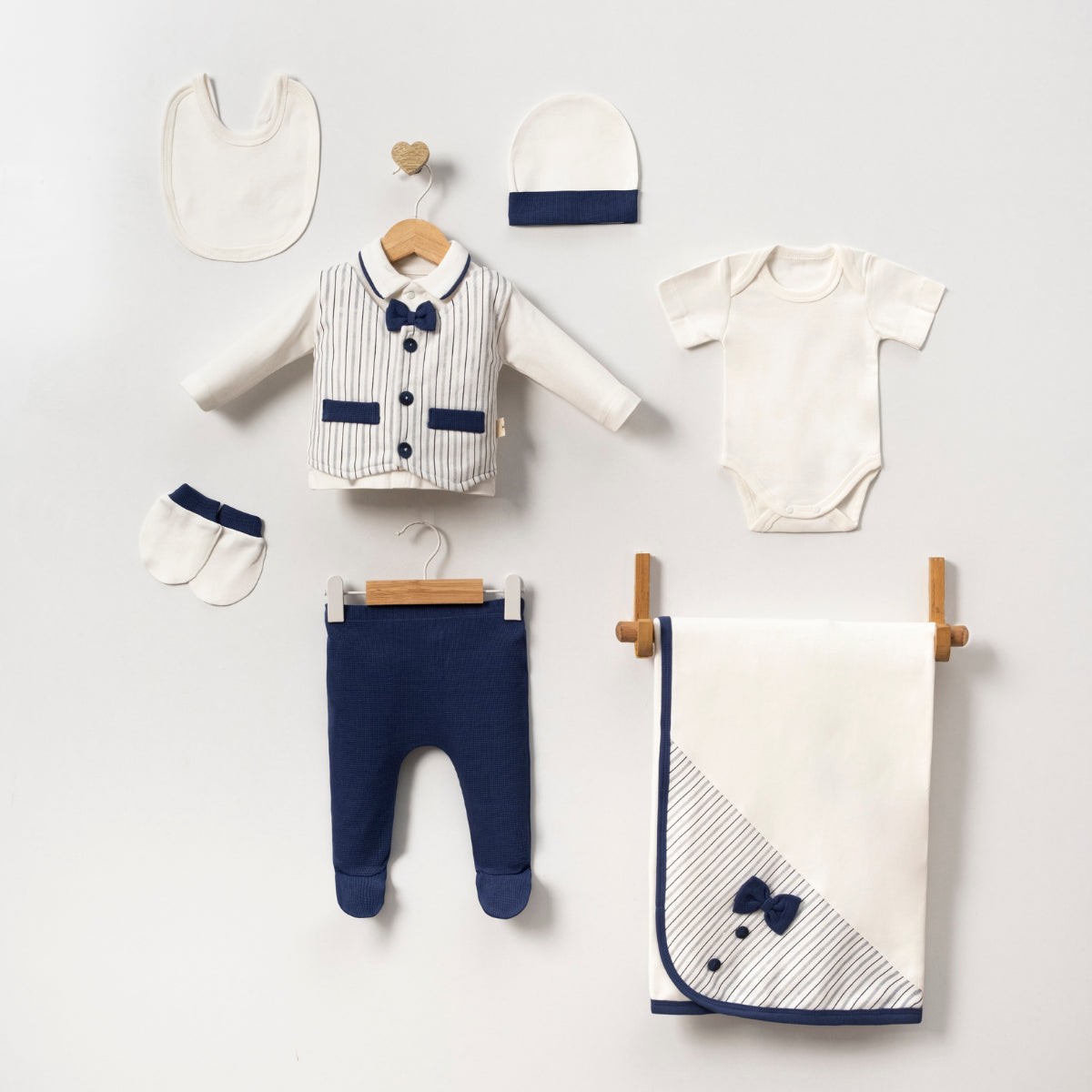 7'li Papyonlu Hastane Çıkışı Set (Lacivert-Kahve)