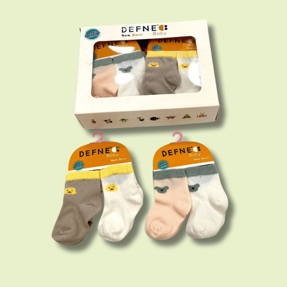 2'li Kız Bebek Ayıcıklı %100 Bambu Çorap 0-6 Ay (Somon-Ekru)