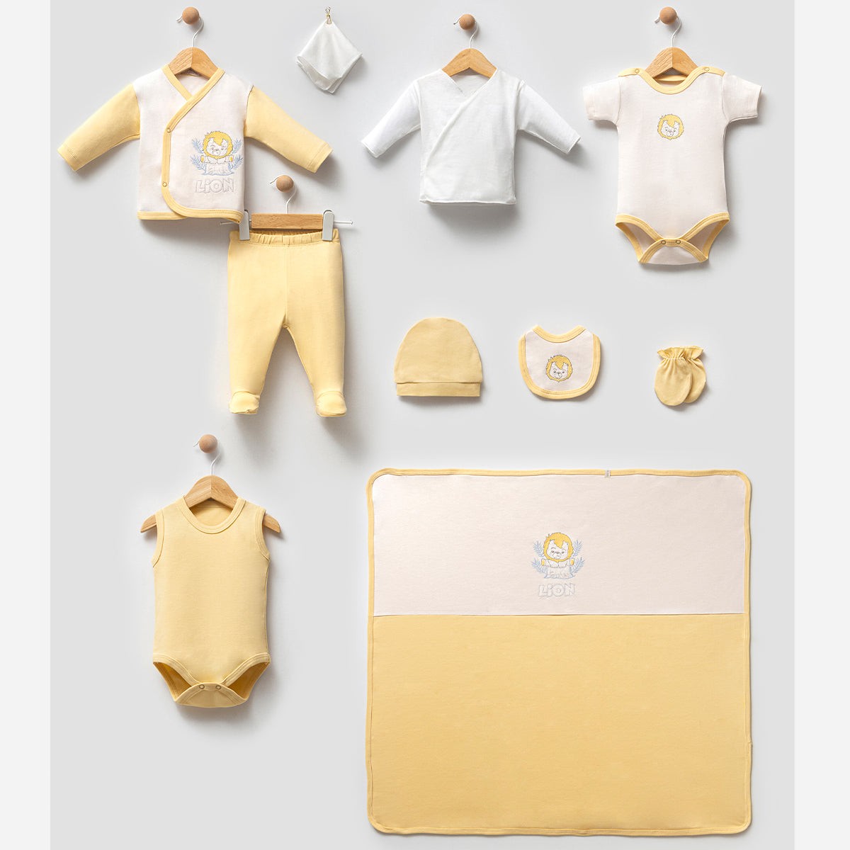 10'lu Aslan Nakışlı Hastane Çıkışı Set (Sarı-Yeşil-Mavi)
