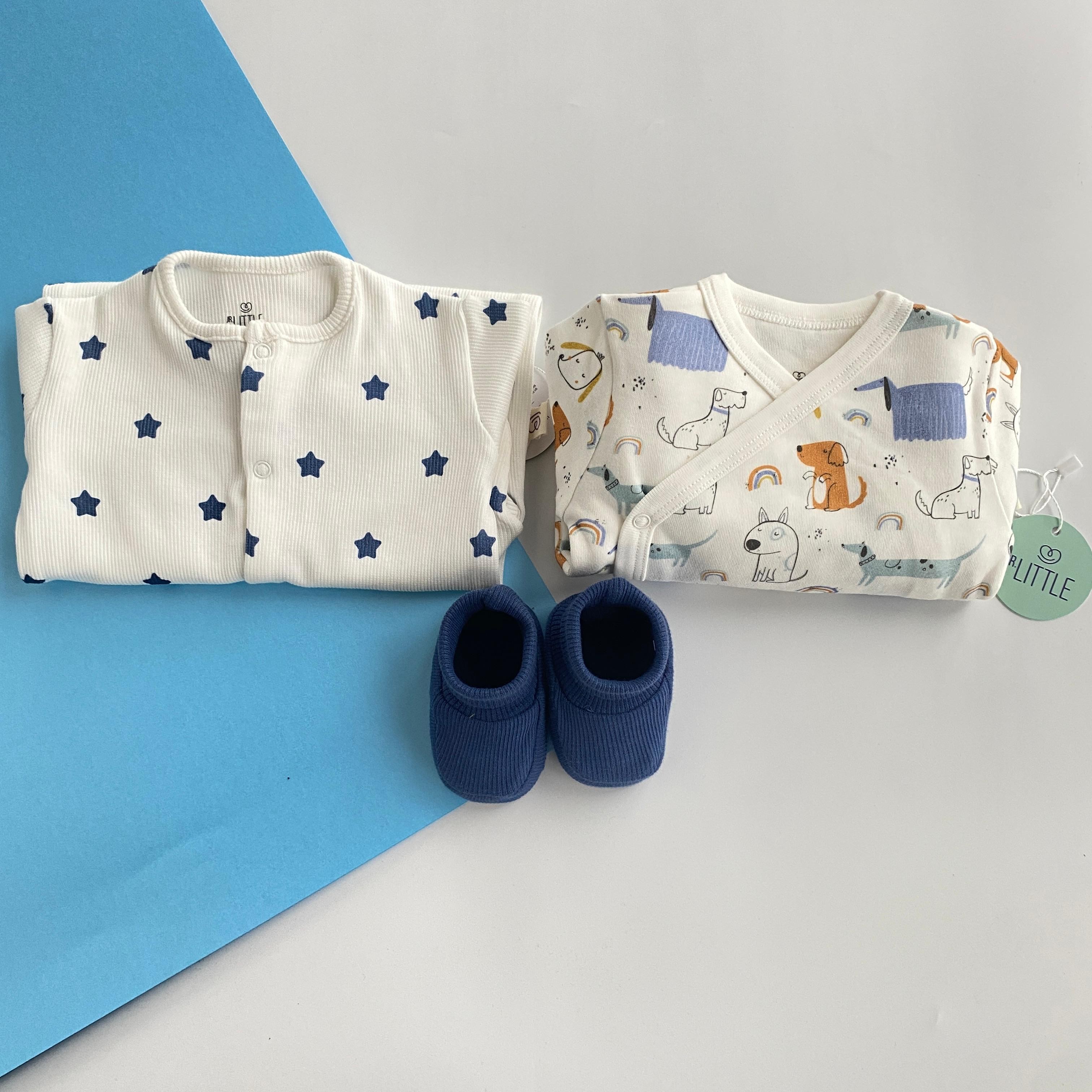 7'li Jr. Dogs, İndigo Patik, Yıldızlı Tulum Yeni Doğan Set
