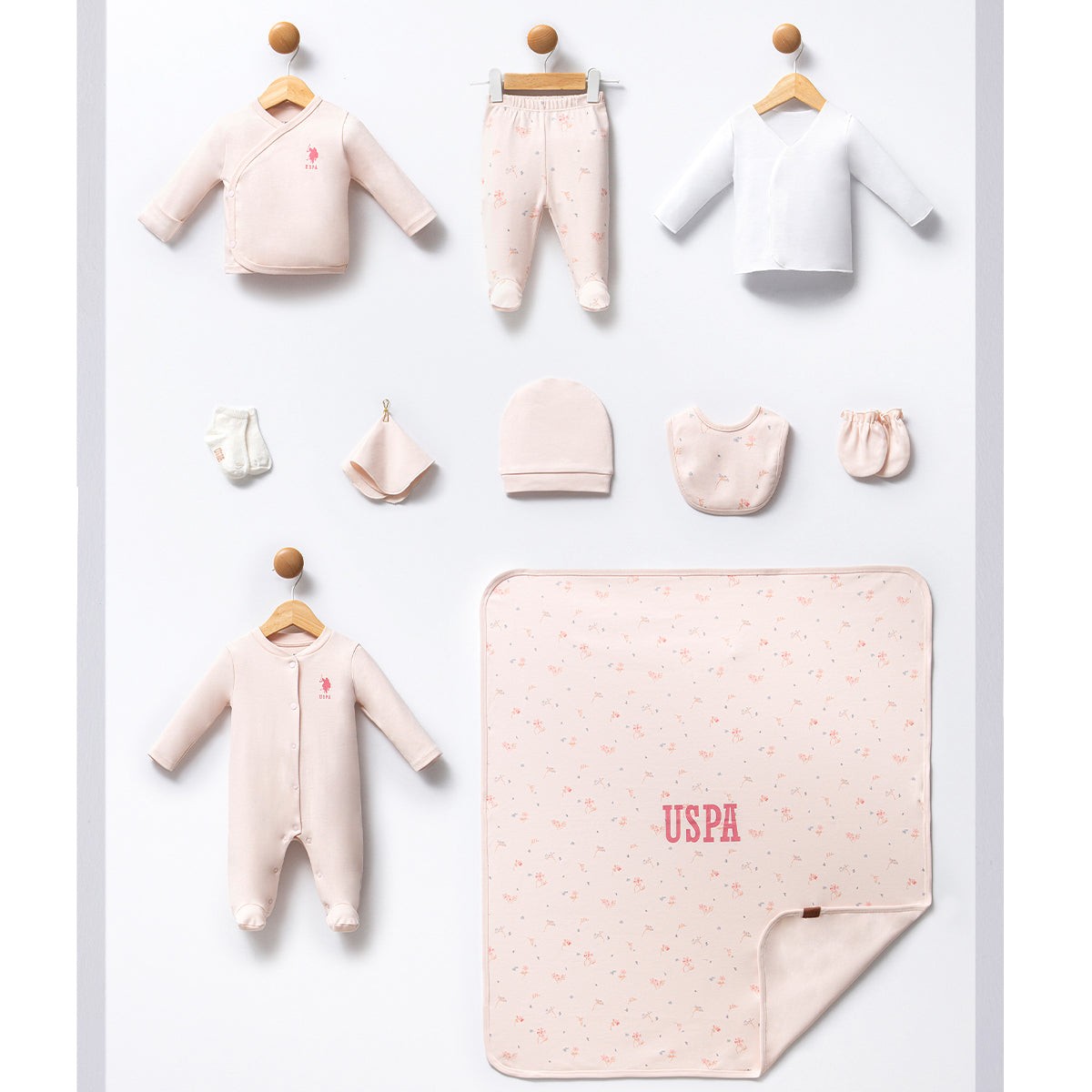 10'lu Kız Bebek Çiçek Desen Pembe Hastane Çıkışı Set