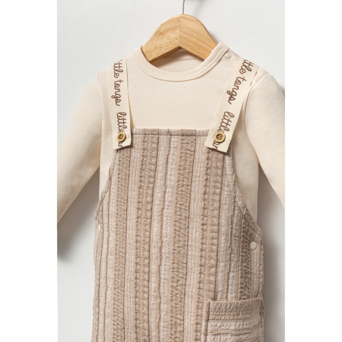 2'li Erkek Bebek Slow Time Bej Salopet Takım