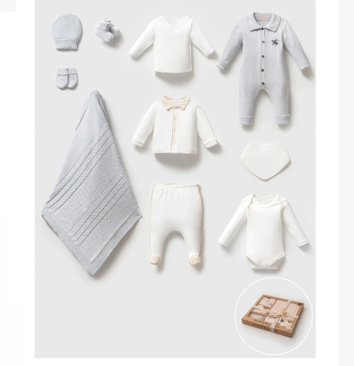 10'lu Triko Dustin Tulumlu Hastane Çıkışı Set (Krem-Mavi-Yeşil)