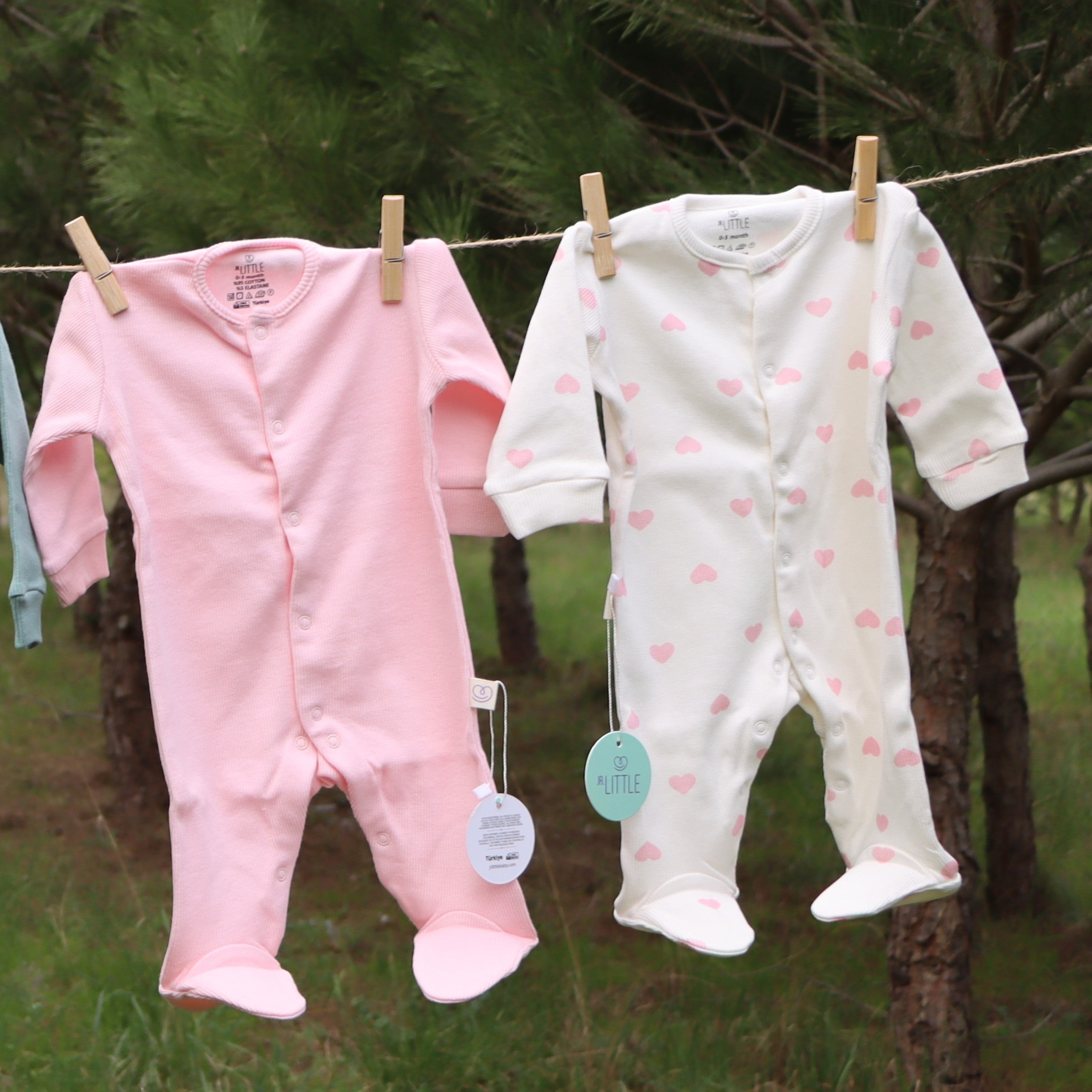 2’li Kalp Desenli, Pembe Bebek Tulum Seti 0-3/3-6 Ay