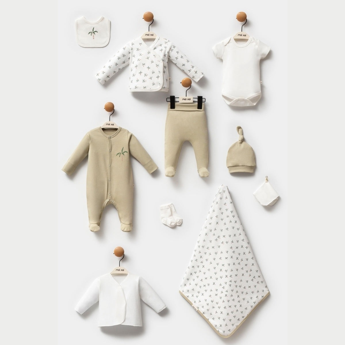 10'lu Erkek Bebek Palmiye Desen Haki Hastane Çıkışı Set