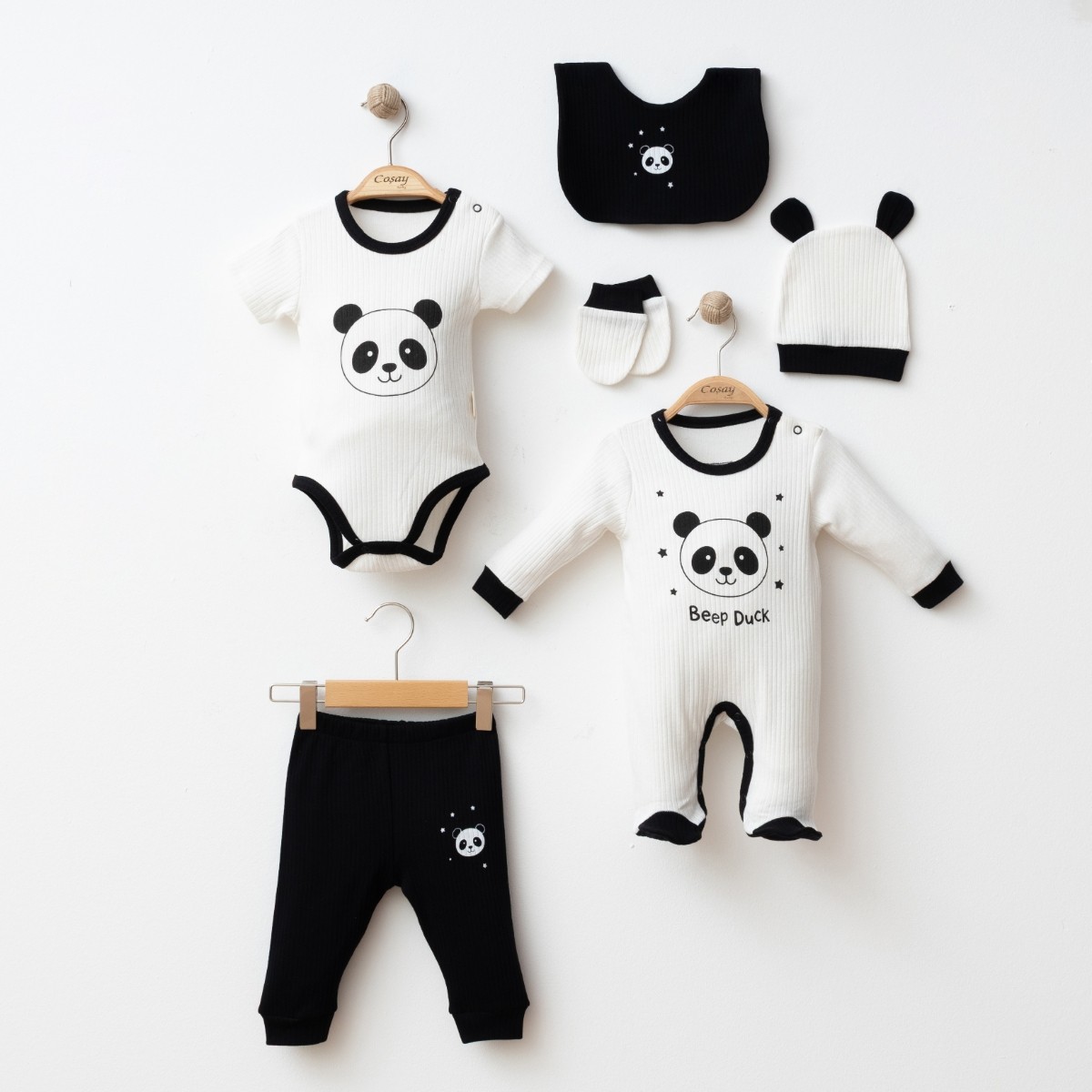 6'lı Erkek Bebek Panda Baskılı Set