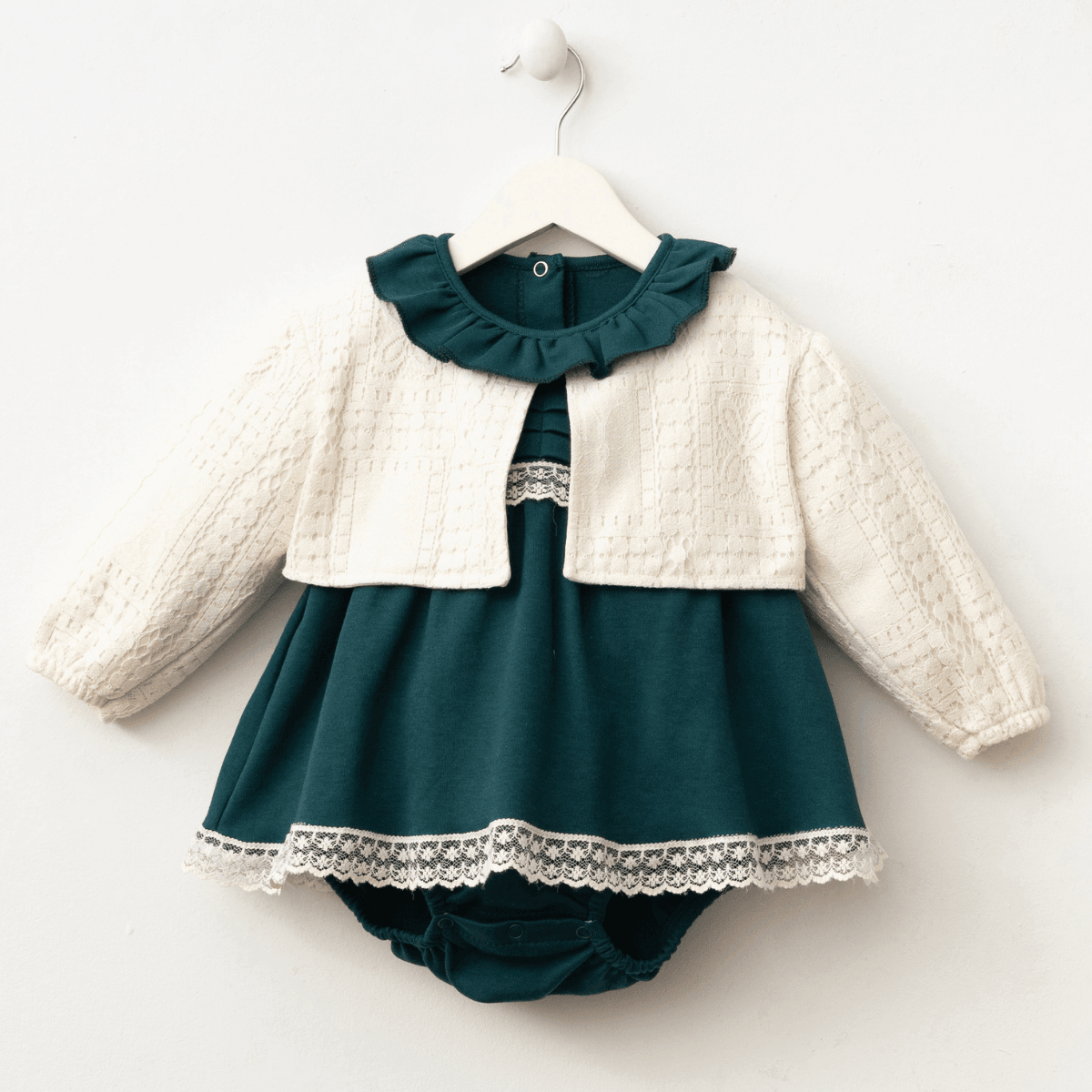 Dantelli Kız Bebek Victoria Romper (Yeşil-Krem)